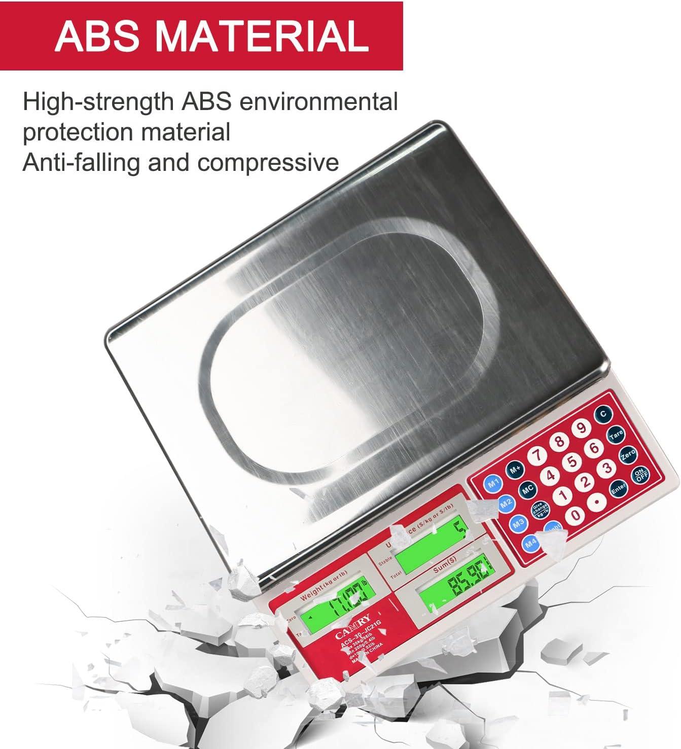 CAMRY Digital Price Computing Scale 66lb/30kg Commercial Produce Scale with Stainless Steel Platform and Green Backlight LCD Display for Meat, Fruit, Ideal for Deli, Farmers Markets, Restaurants