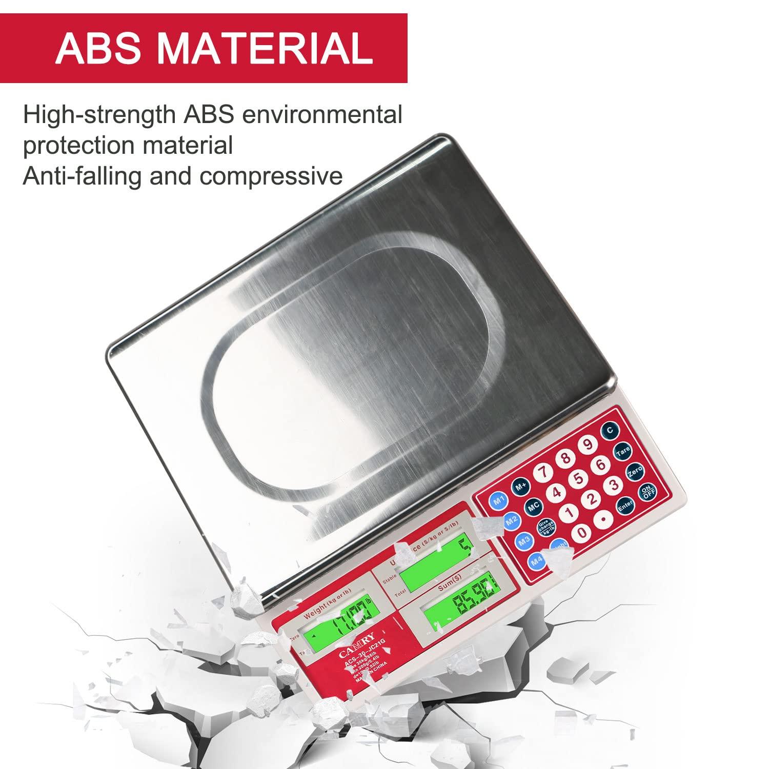 CAMRY Digital Price Computing Scale 66lb/30kg Commercial Produce Scale with Stainless Steel Platform and Green Backlight LCD Display for Meat, Fruit, Ideal for Deli, Farmers Markets, Restaurants