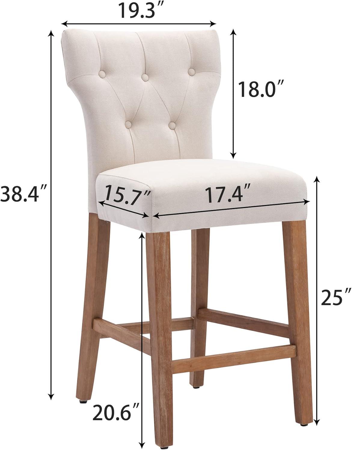 Beige Upholstered Wingback Counter Height Bar Stools, Set of 2