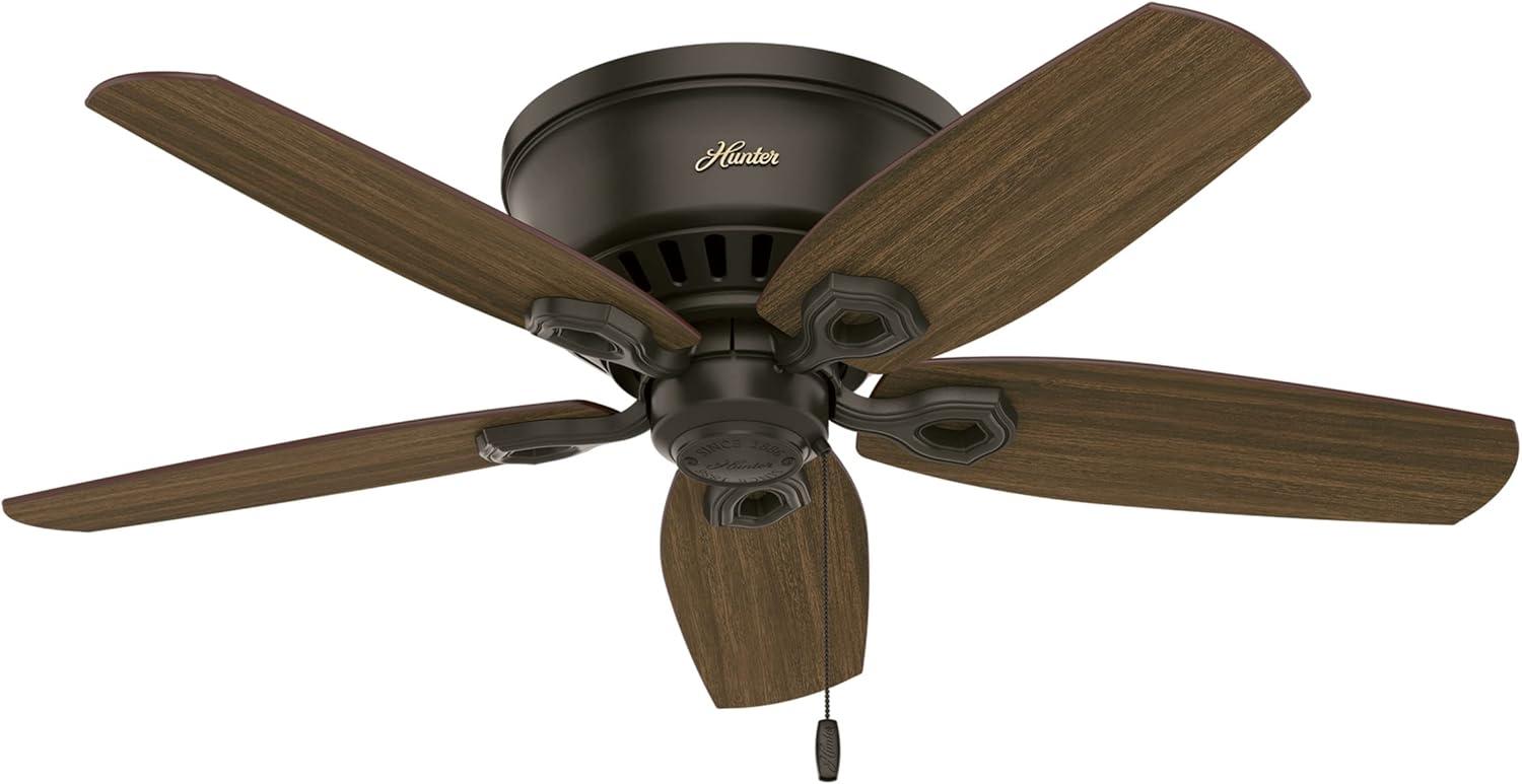 42" Builder Low Profile 5 - Blade Flush Mount Ceiling Fan with Pull Chain and Light Kit Included