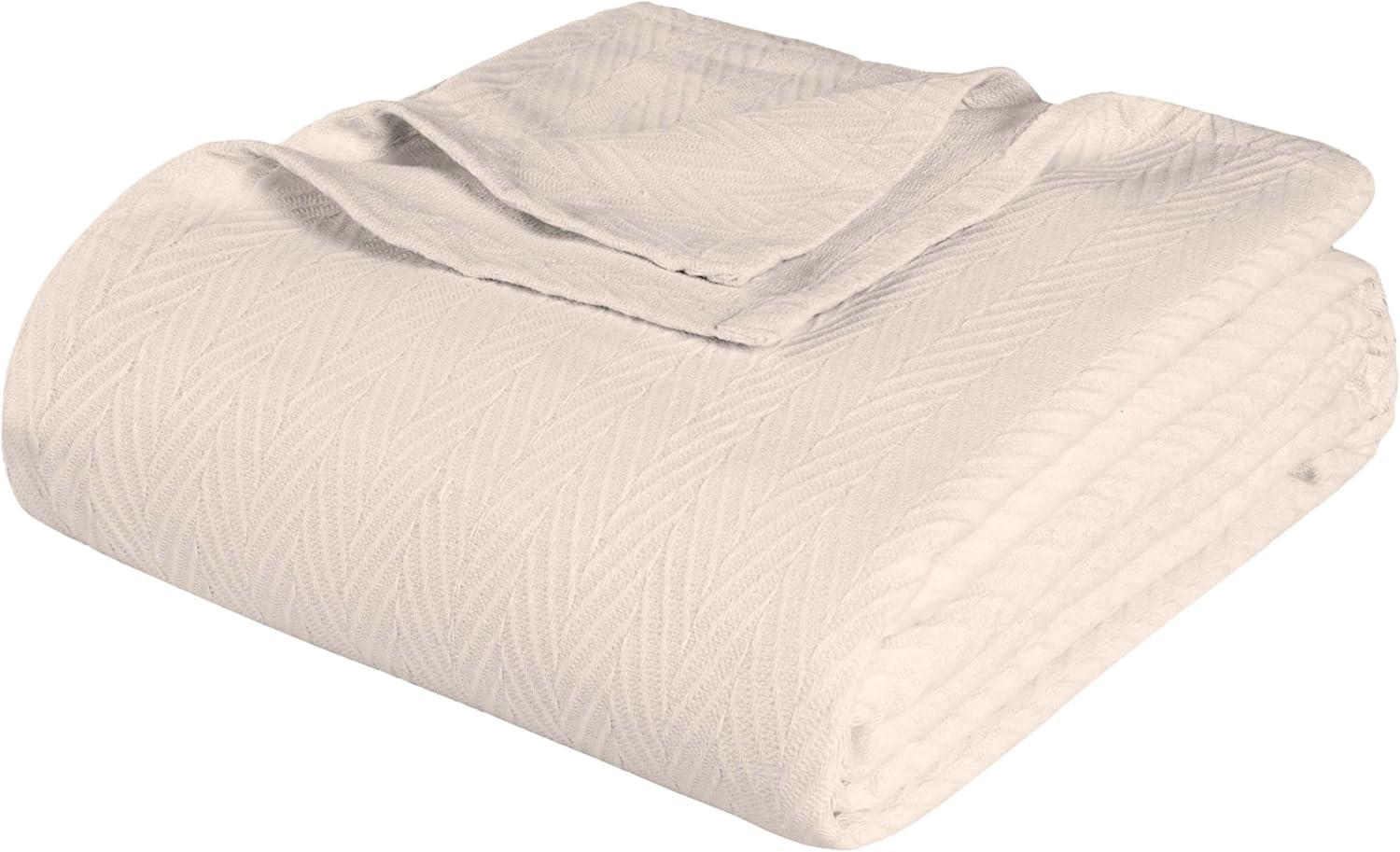 Superior Dobbyweave Knit Cotton Blanket, All Season Bed Blanket, Full/Queen 88" x 100", Ivory