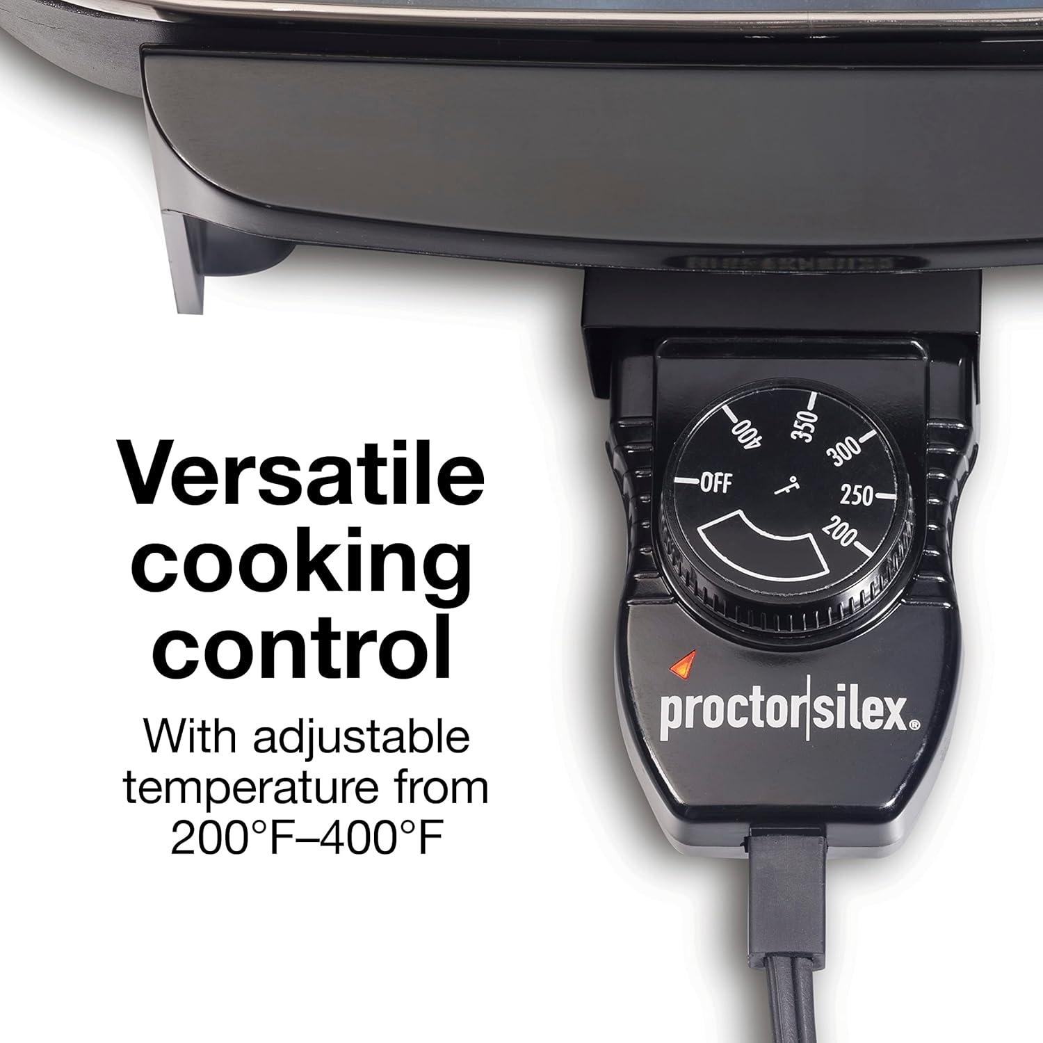 Electric Skillet with Lid, 116 sq. in. Nonstick Cooking Surface for Frying, Sauteing, Simmering and Braising, Adjustable Temp 200° to 400° F, Black (38526PS)