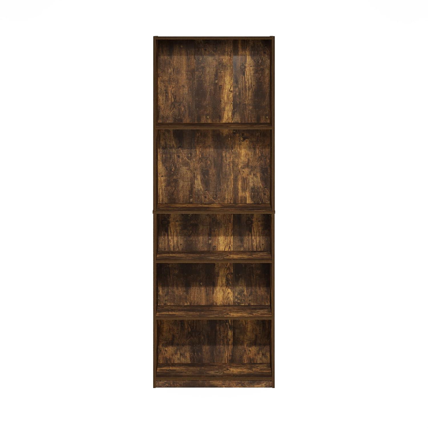 Furinno Simply Design 5-Tier Corner Bookshelf Open Multipurpose Bookcase Display Rack Cabinet with Adjustable Shelves,Amber Pine