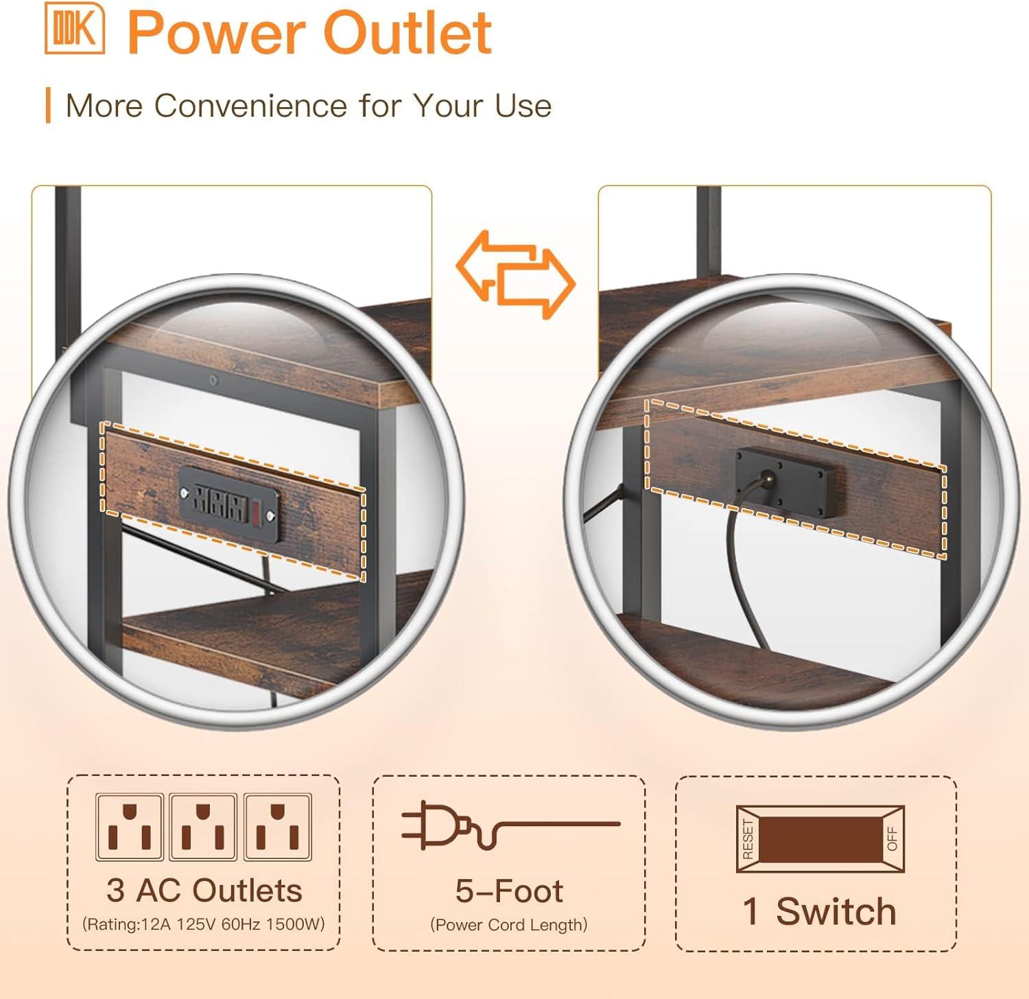 Rustic Brown 5-Tier Kitchen Rack with Built-in Power Outlet