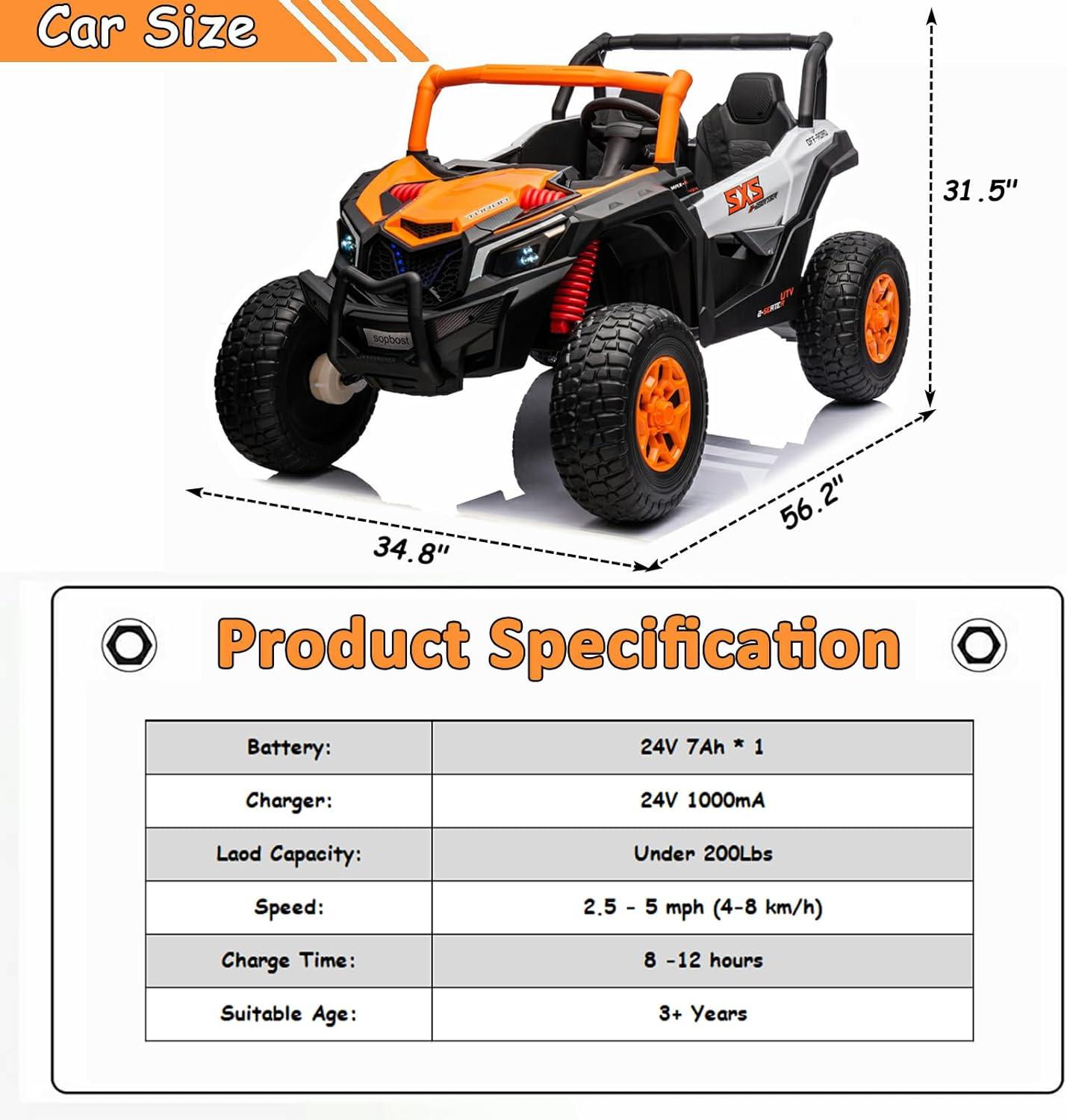 Orange 24V 2-Seater Kids UTV Ride-On Buggy