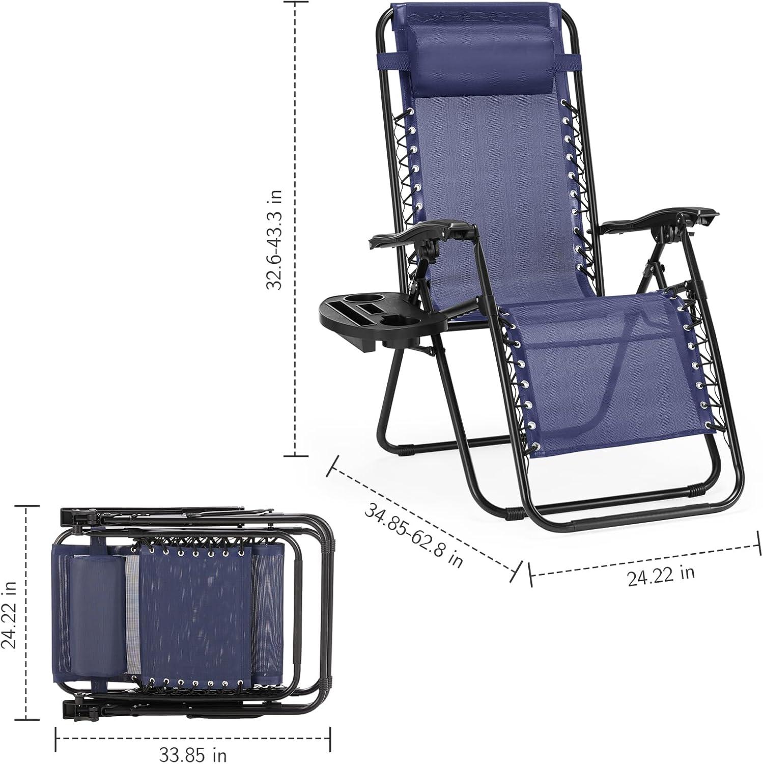 Zero Gravity Chairs, Set of 2 Portable Recliner Beach Camping Patio Outdoor Folding Lounge Chair with Cup Holder Trays and Adjustable Pillow for Poolside, Garden, Backyard, Lawn (Black)
