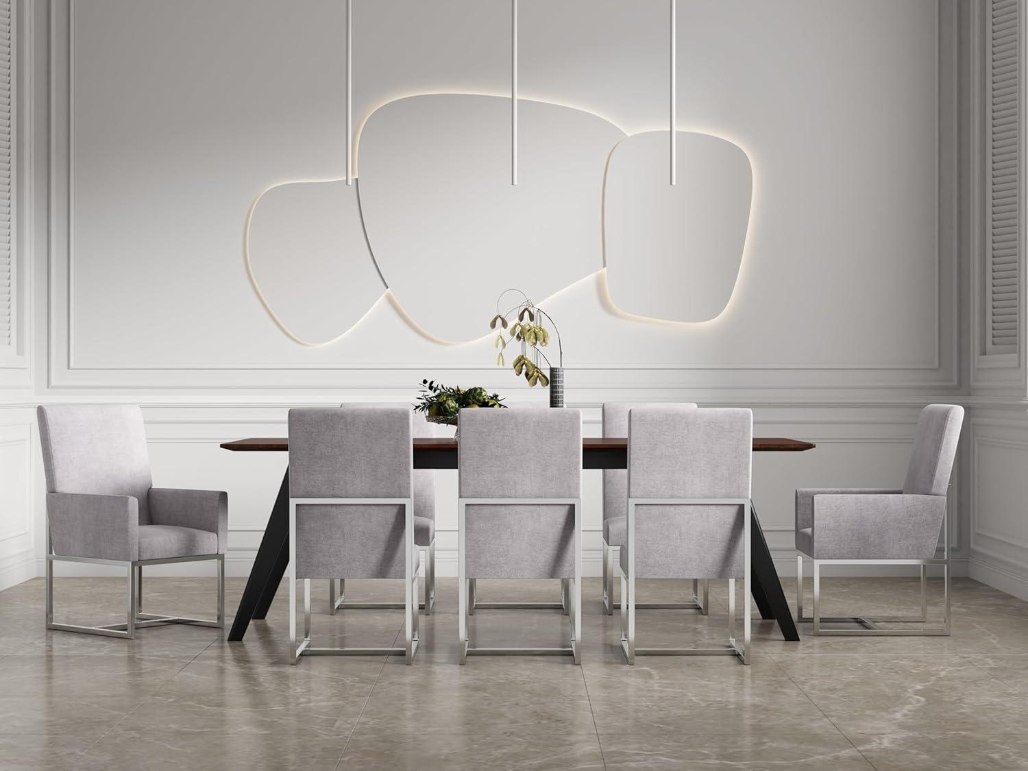 Element Velvet Dining Chair Steel - Manhattan Comfort: High-Back, Armless, Stainless Steel Base