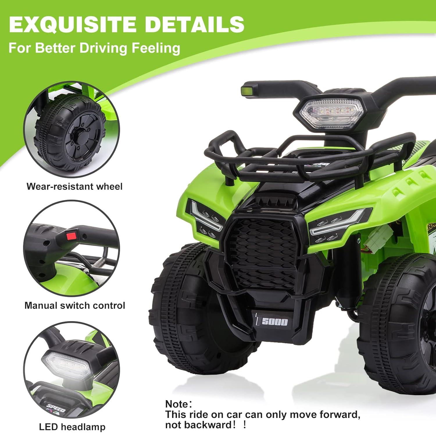 Canddidliike 6 V ATV Quad Powered Ride-On Toy with MP3 and LED Headlights