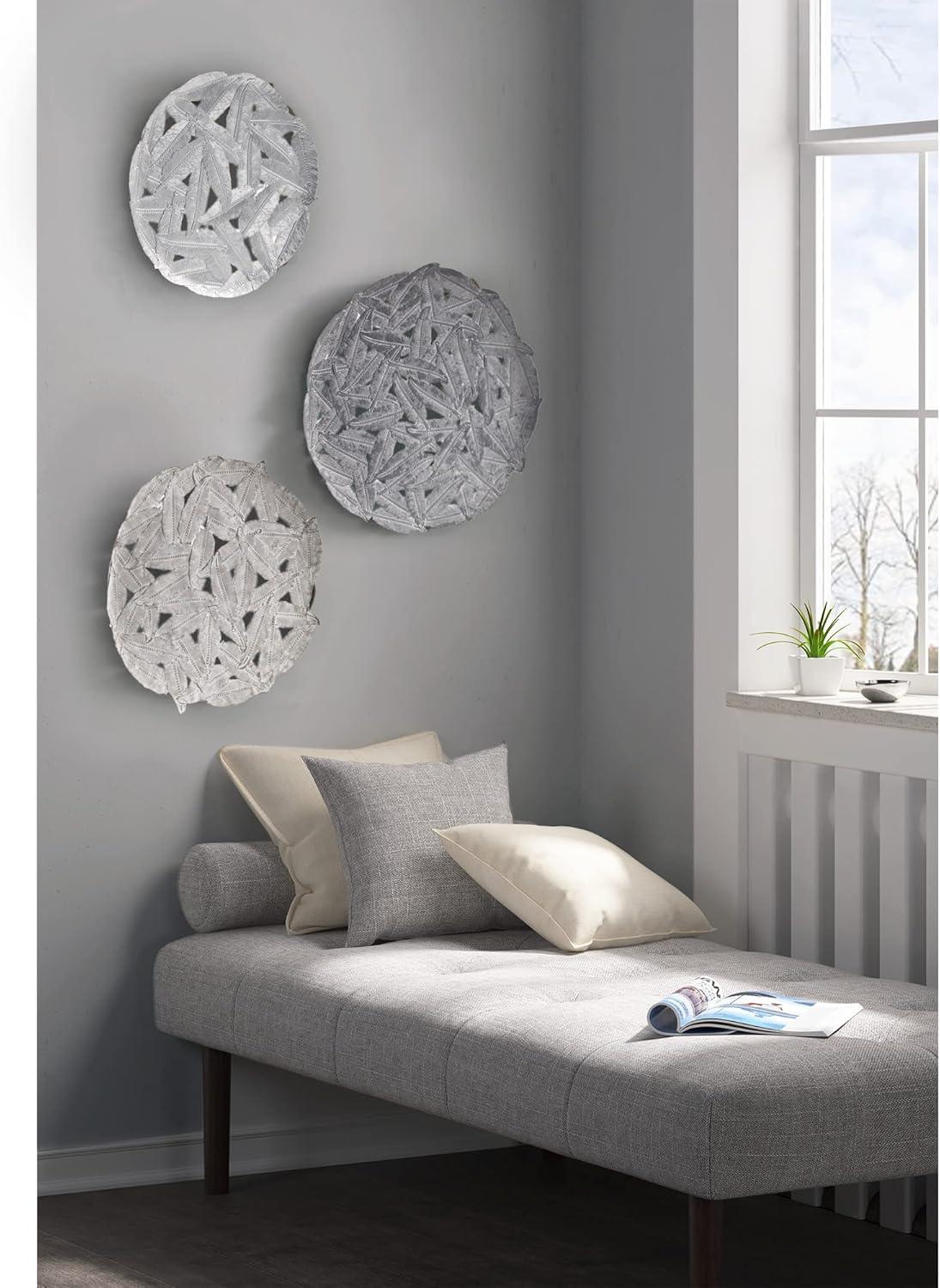 Dakota Fields Textured Feather 3-Piece Metal Disc Wall Decor Set