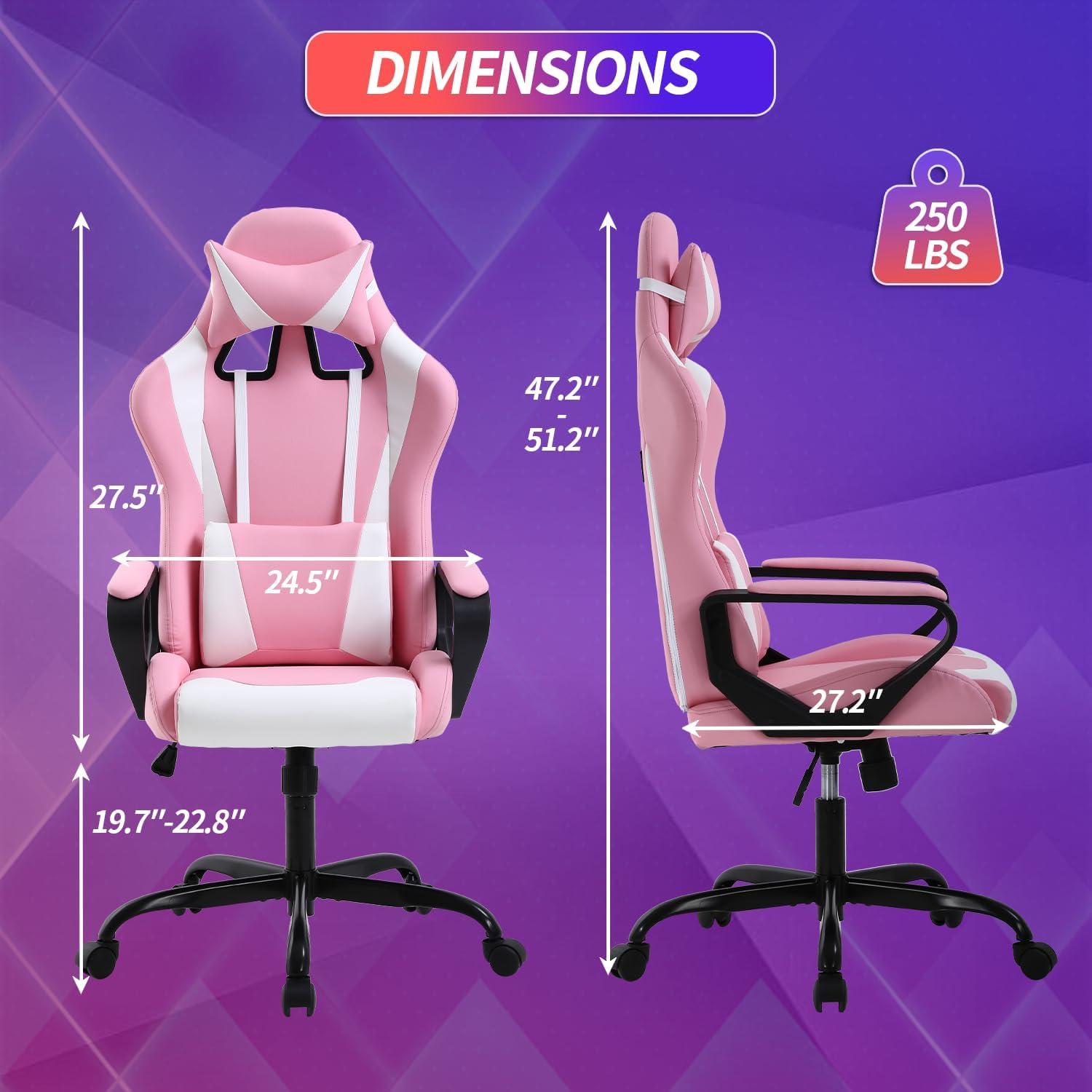 FDW Office Chair Gaming Chair Desk Chair Executive Chair with Lumbar Support Adjustable Stool Swivel Rolling Computer Chair,Pink