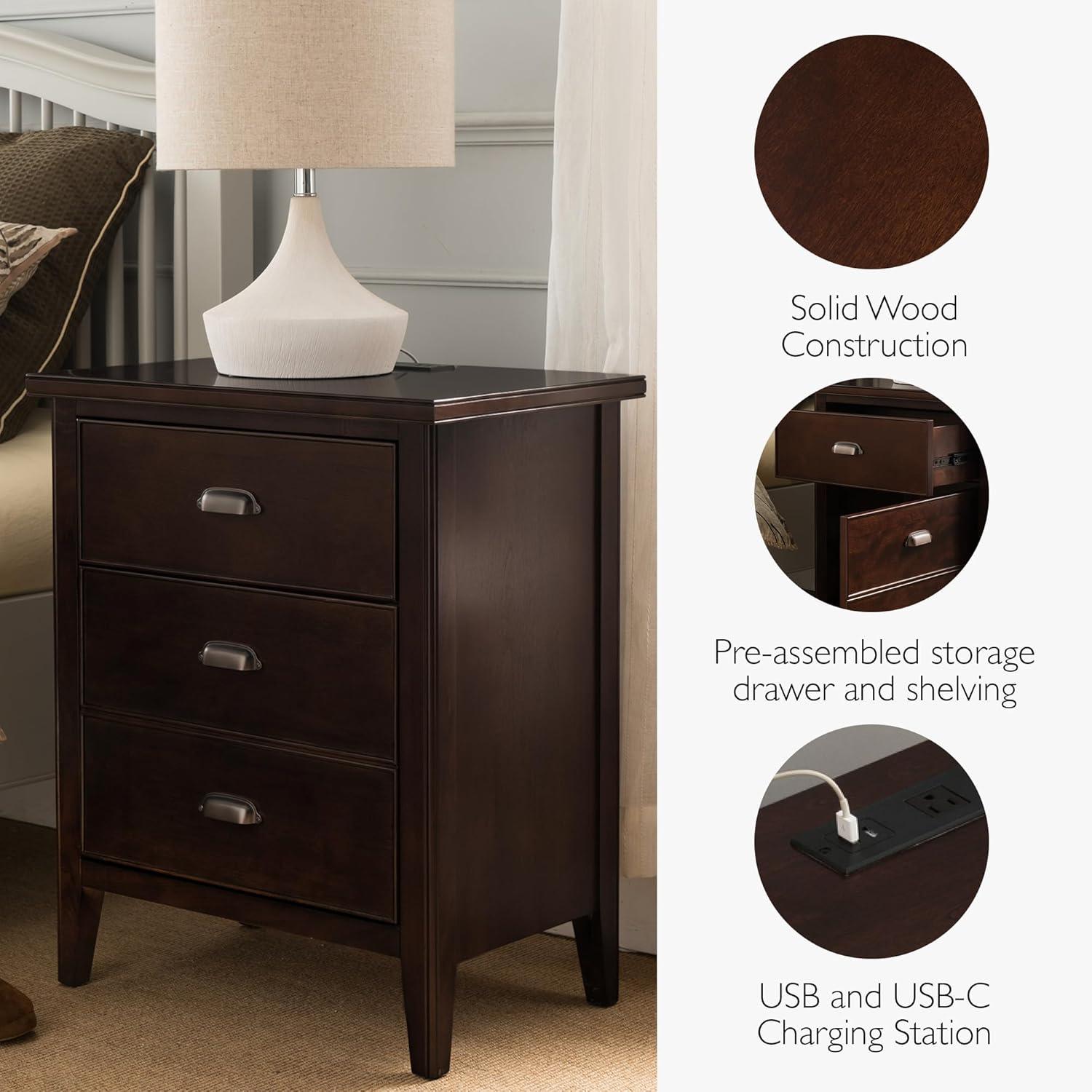 Leick Home 10522 Laurent Nightstand with Drawer, Door with USB-C Fast Charging Station and AC/USB Outlet, Chocolate Cherry