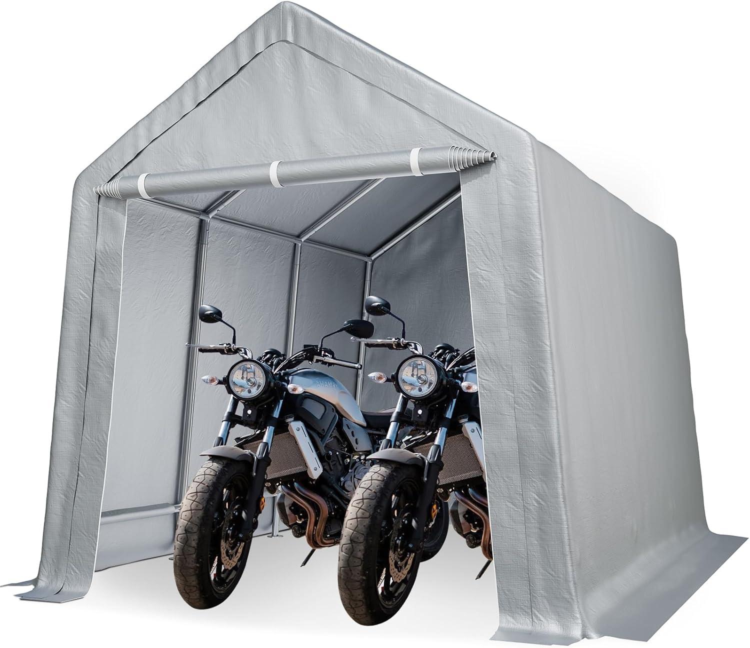 Portable Shed Carport Canopy 8x14 ft Waterproof Heavy Duty All-Season Portable Garage with Roll-up Zipper Door for Motorcycle, Bike, Garden Tools