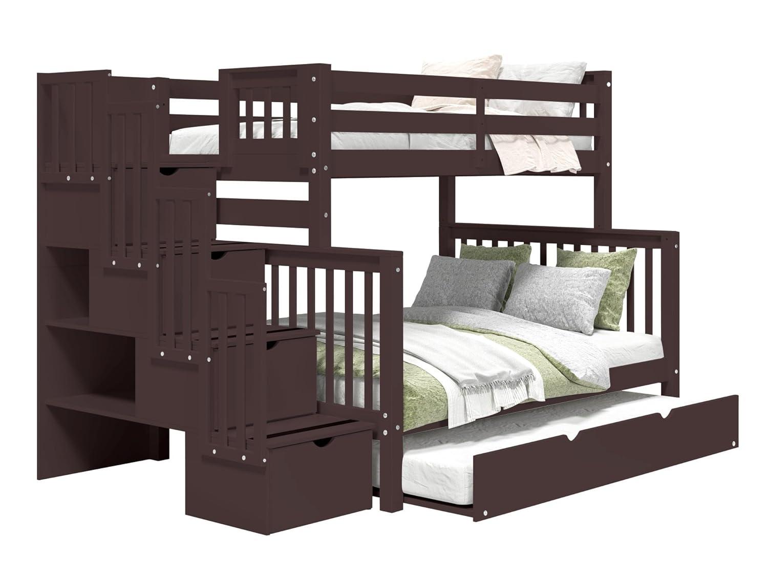 Bedz King - Literas con Escalera Doble con 4 Cajones en los Escalones y una Cama Nido Doble, Color Blanco