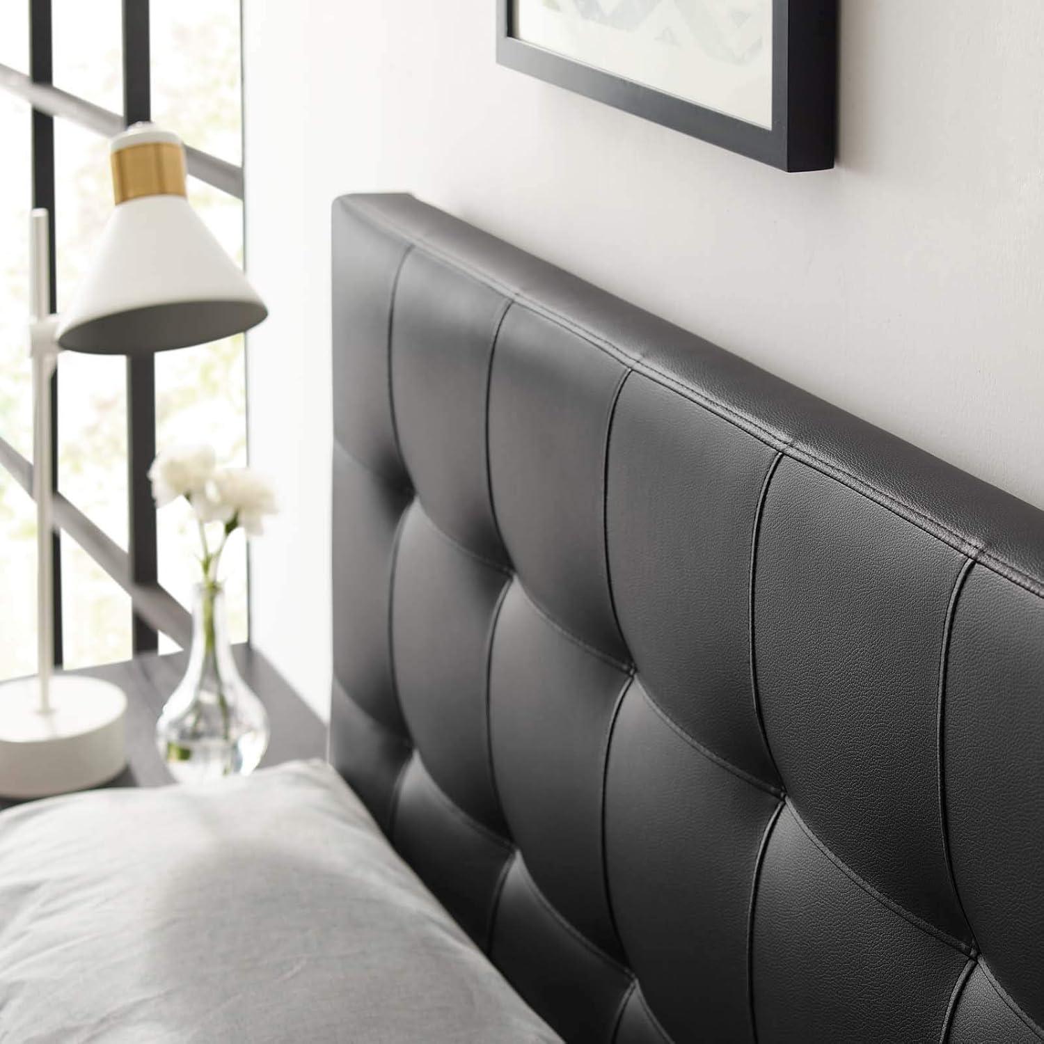 Lily Tufted Faux Leather Upholstered Queen Headboard in Black