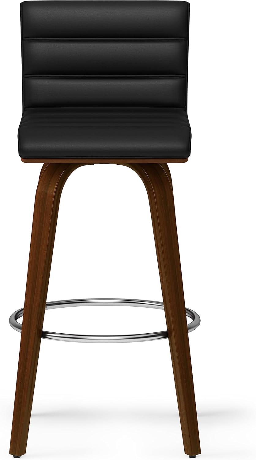 Simpli Home Roland Swivel Upholstered Mid-Century Modern Stool with Padded Seat and Back