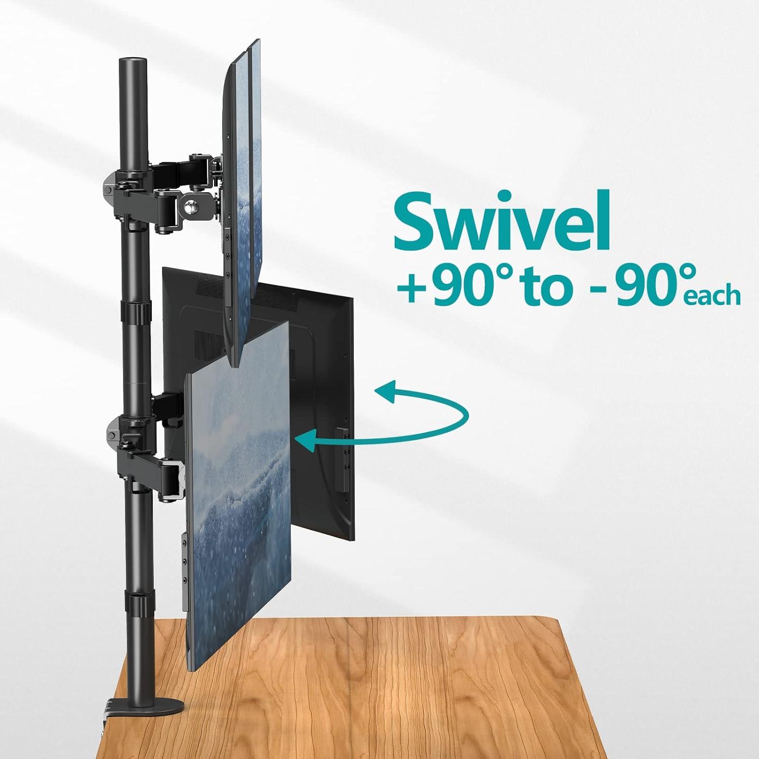 Black Quad Monitor Stand with Adjustable Arms and C Clamp Base