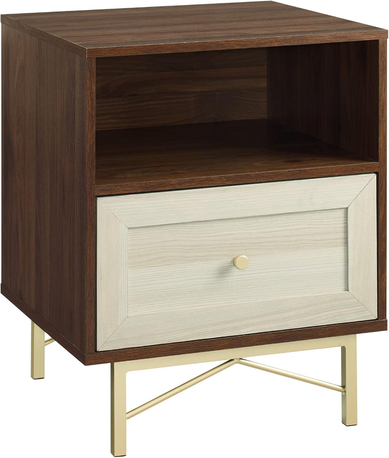 Gwen 20" 1-Drawer Modern Bedroom Nightstand in Dark Walnut/White Poplar