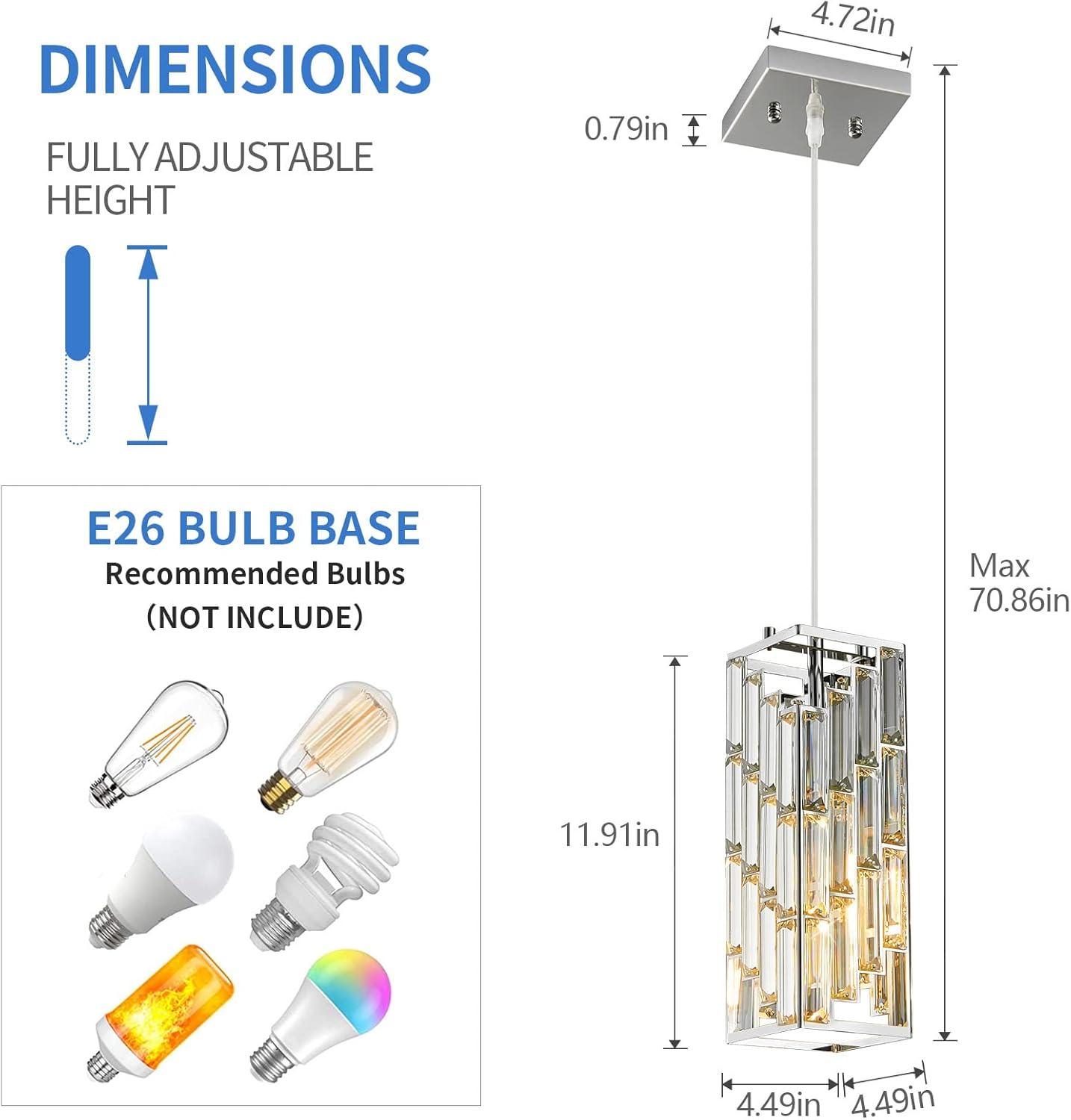 Miniyam Modern Crystal Pendant Light, 3-Pack Adjustable Hanging Ceiling Lamp for Dining Room, Chrome