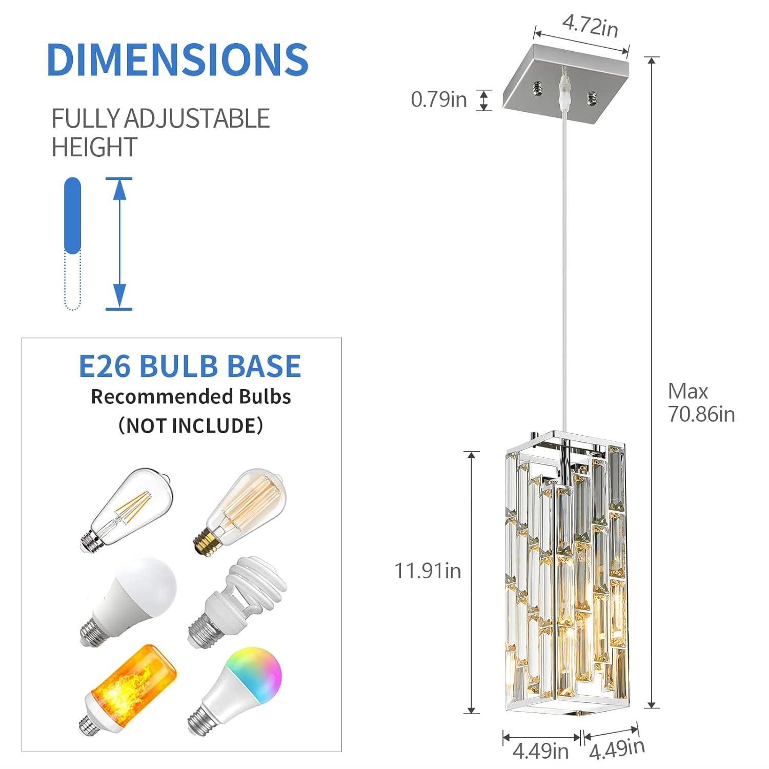 Miniyam Modern Crystal Pendant Light, 3-Pack Adjustable Hanging Ceiling Lamp for Dining Room, Chrome