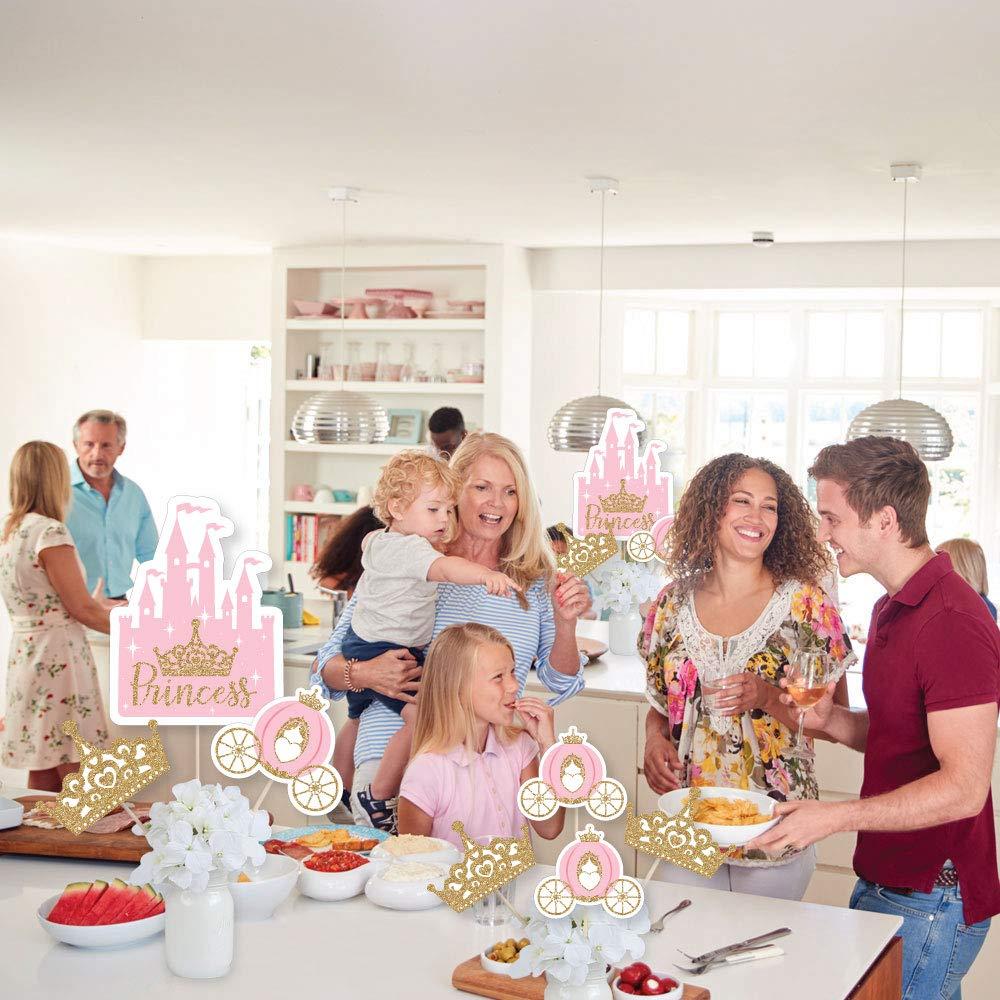 Big Dot of Happiness Little Princess Crown - Pink Princess Baby Shower or Birthday Party Centerpiece Sticks - Showstopper Table Toppers - 35 Pieces