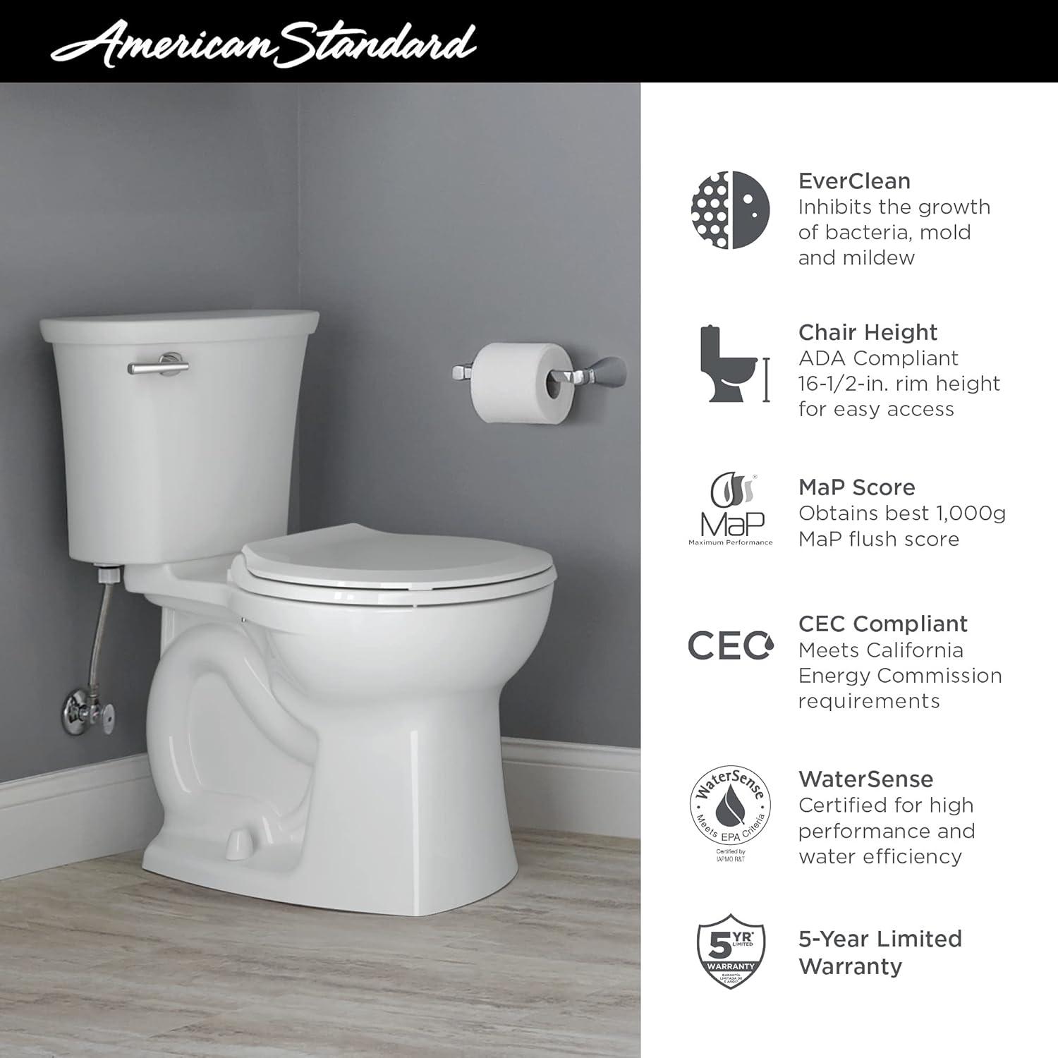American Standard 204BB104.020 American Standard Edgemere 1.28 Gallons GPF Elongated Comfort Height Floor Mounted Kit (Seat Not Included)