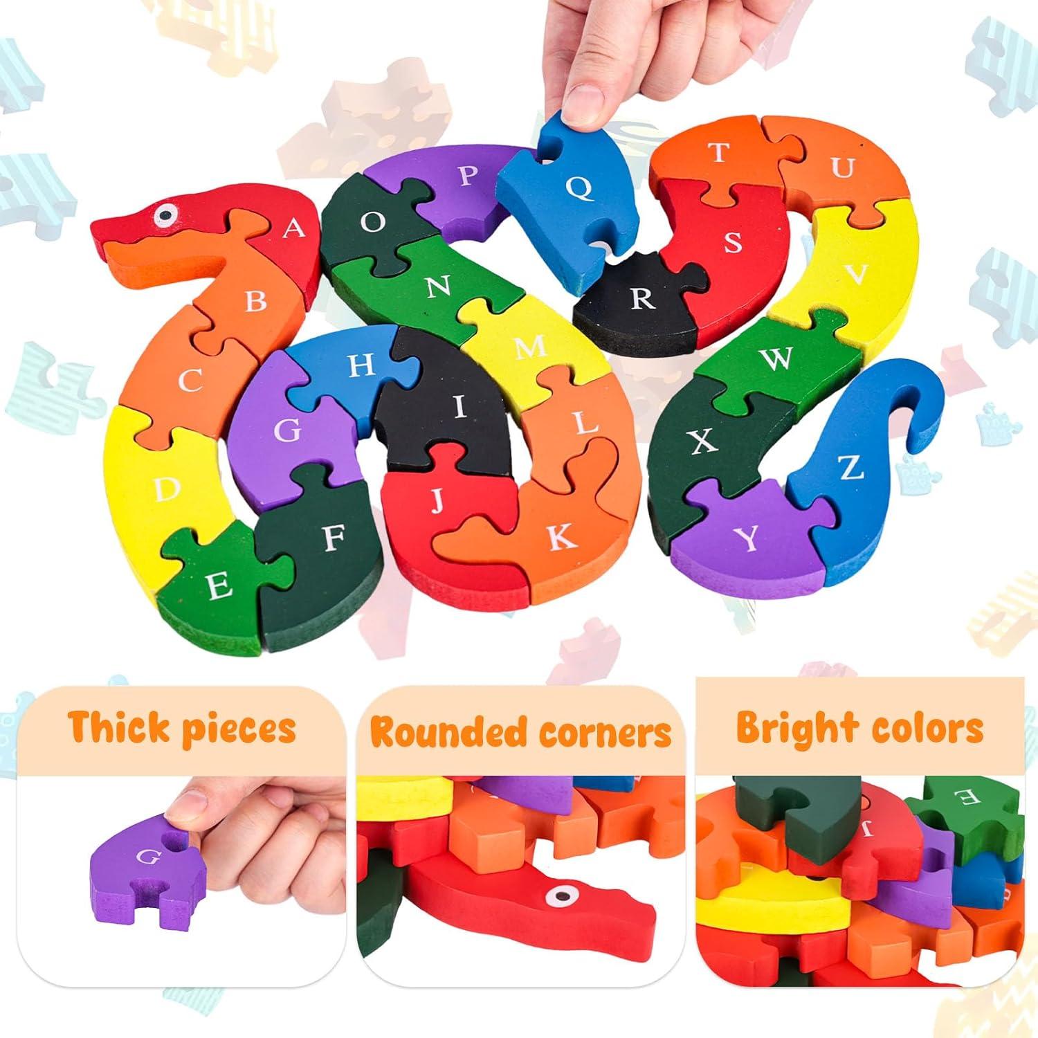 TAZEMAT Alphabet Jigsaw Snake Puzzle Building Blocks Animal Wooden Puzzle Wooden Snake Letters Numbers Block Toys for Children’s Toys