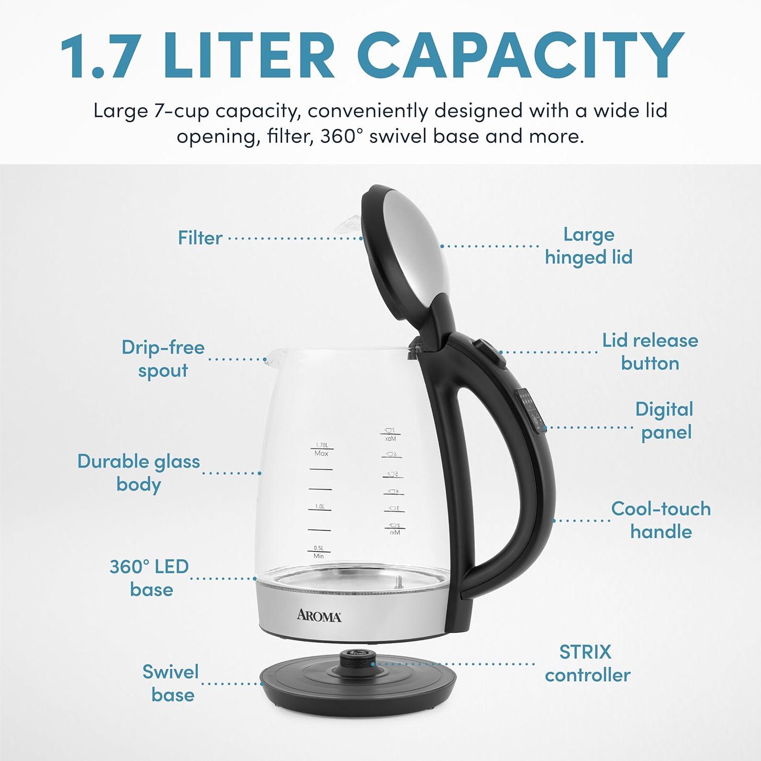 Aroma® 1.7L / 7-Cup Digital Glass Kettle (Awk-162bd)