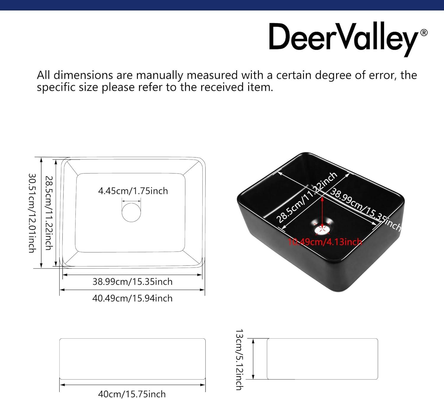 DeerValley Liberty 16'' x 12'' Rectangular Vitreous China Vessel Bathroom Sink