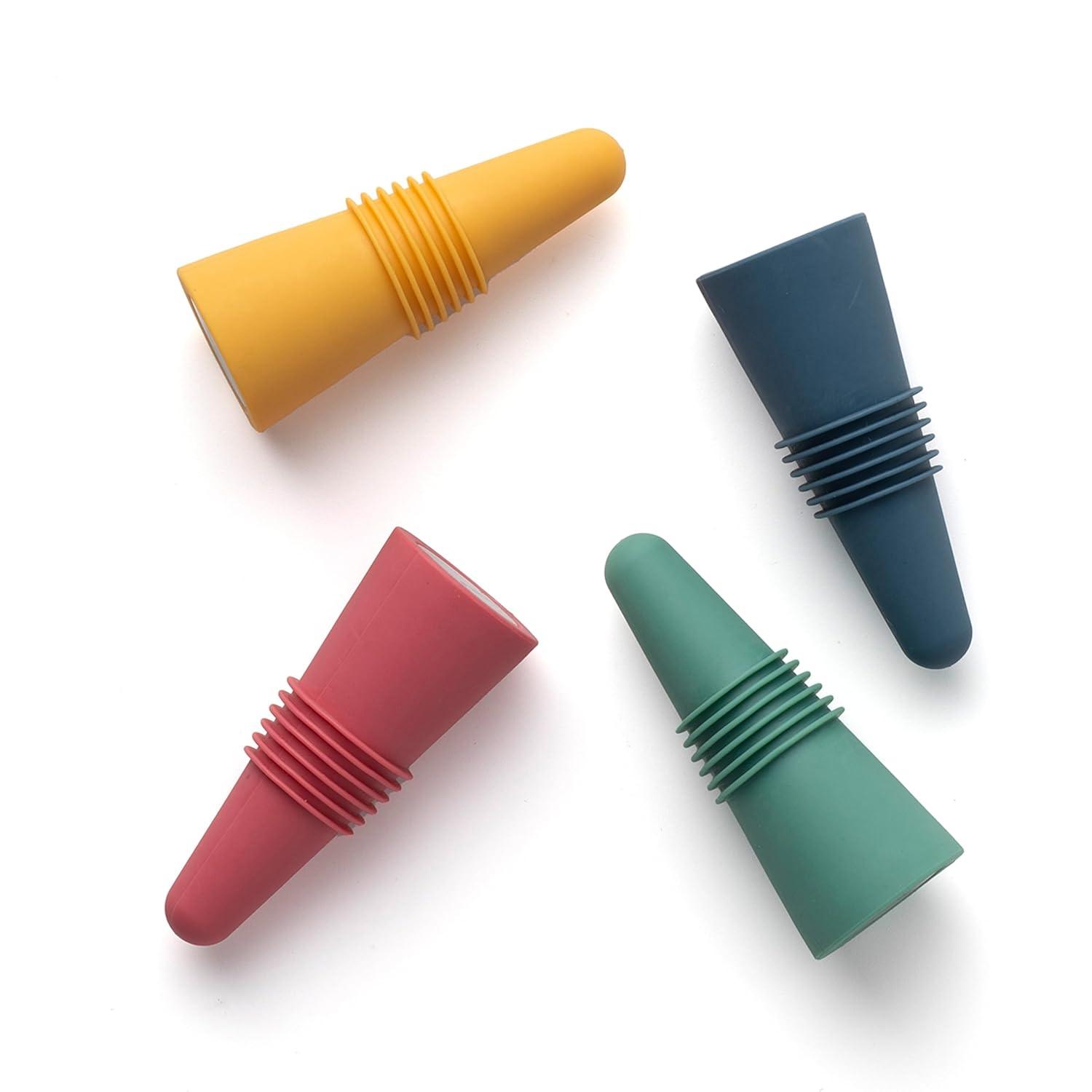 Assorted Color Silicone and Stainless Steel Wine Bottle Stoppers