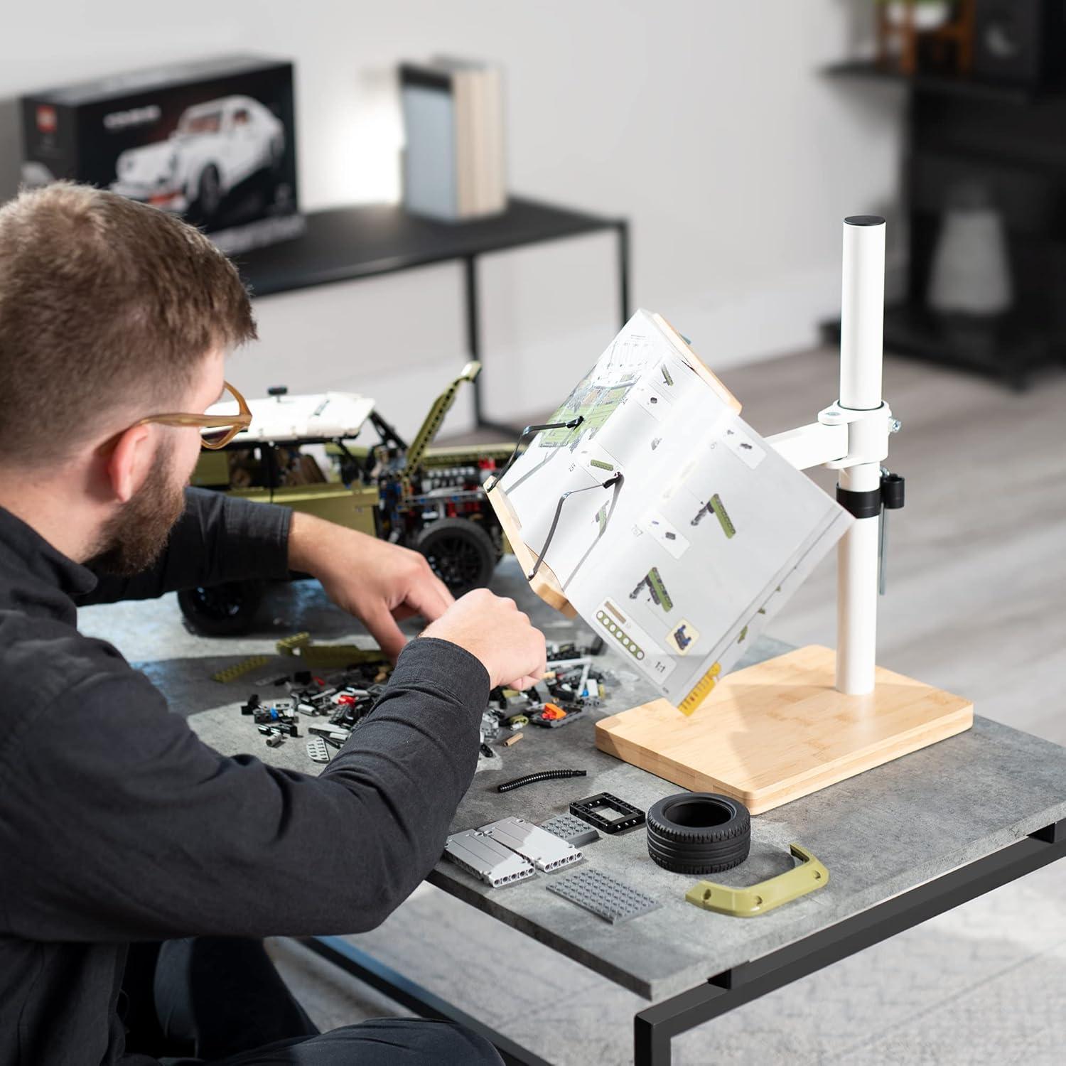 VIVO Light Wood / White Adjustable Bamboo Book Stand for Hands Free Reading