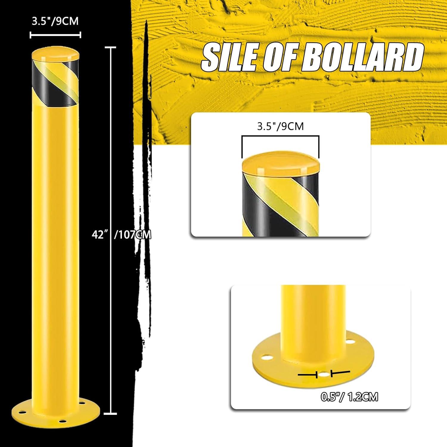 Safety Bollard Post, Steel Bollards,Parking Bollard, Yellow Powder Coated Safety Parking Barrier Post, for Traffic Sensitive Areas (2, 42"H*3.5"D)