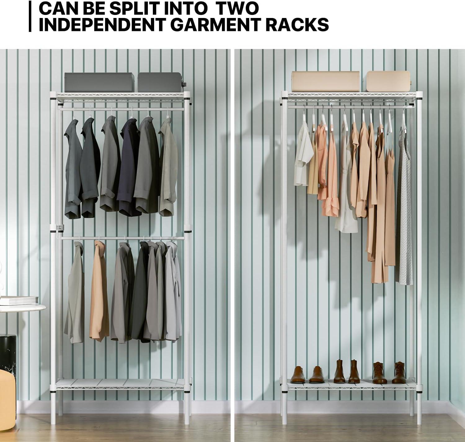 MoNiBloom Heavy Duty Clothes Rack L Shaped Clothing Rack for Corner, Wire Garment Rack Freestanding Wardrobe Rack for Bedroom, 73"Lx13.5"Wx71"H, White