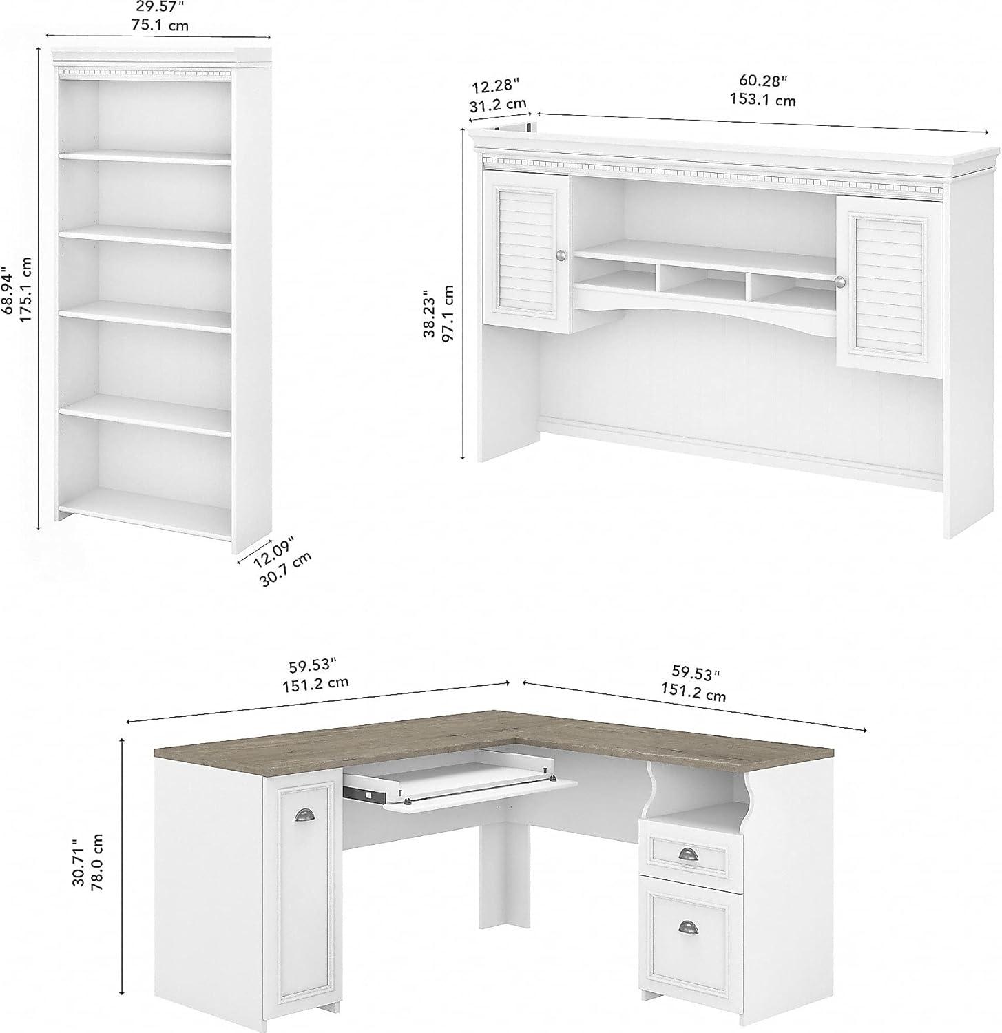 Fairview L Desk with Hutch and Bookcase in Antique Black - Engineered Wood
