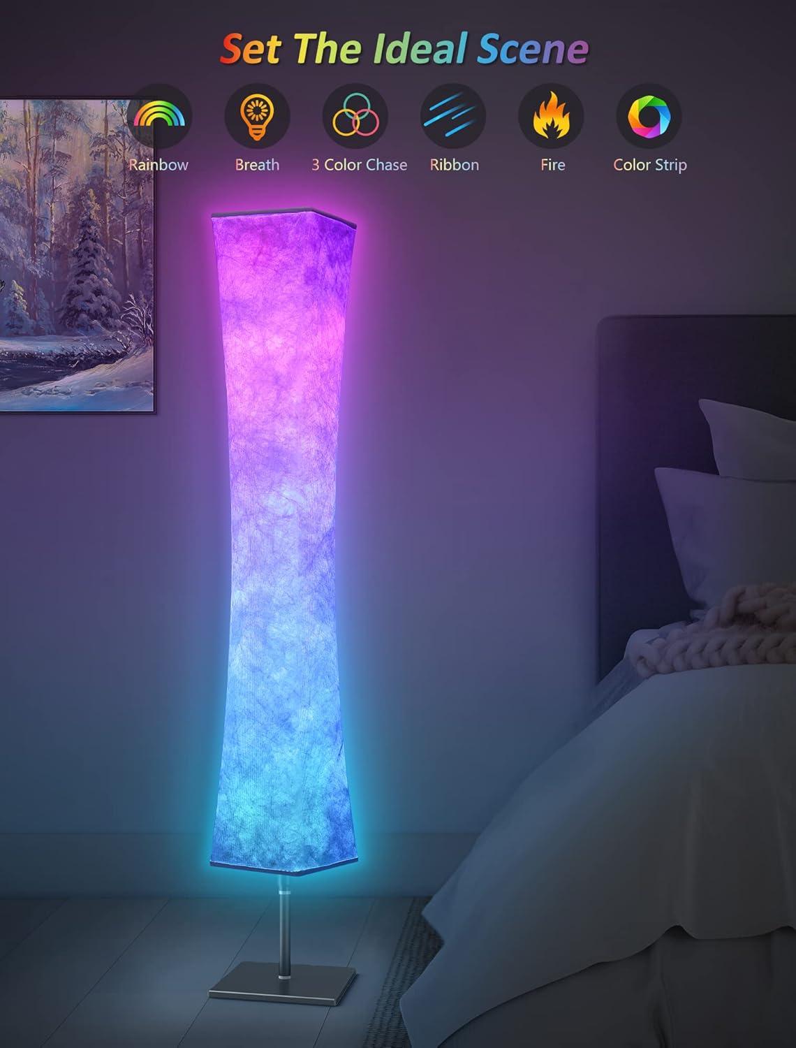 Torchlet 60'' RGB LED Smart Floor Lamp with White Fabric Shade