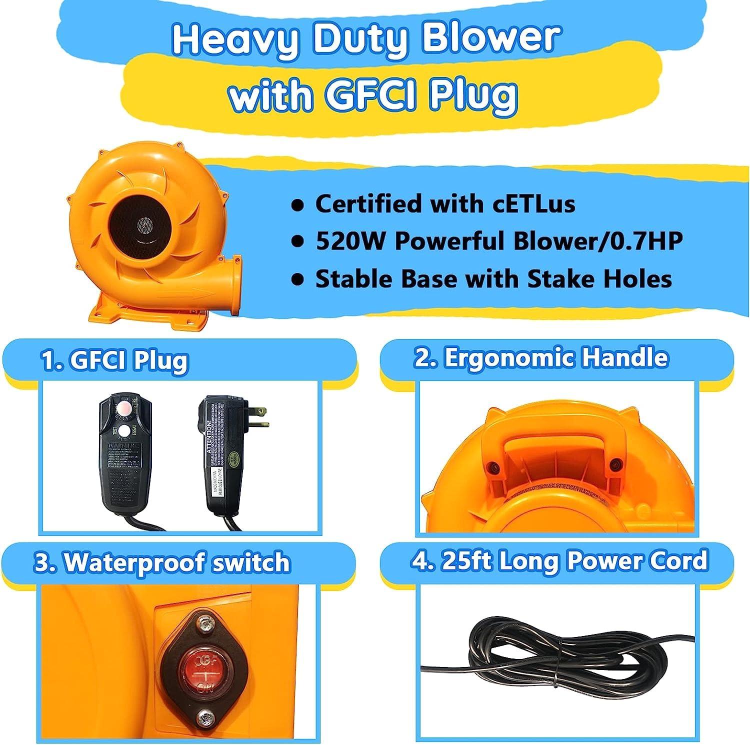 Inflatable Water Slide with Bounce House,Dolphin Styling,Splashing Pool,Double Water Cannon,Climbing Wall,Heavy Duty GFCI Blower,Inflatable Water Park Slide for Kids Backyard Summer