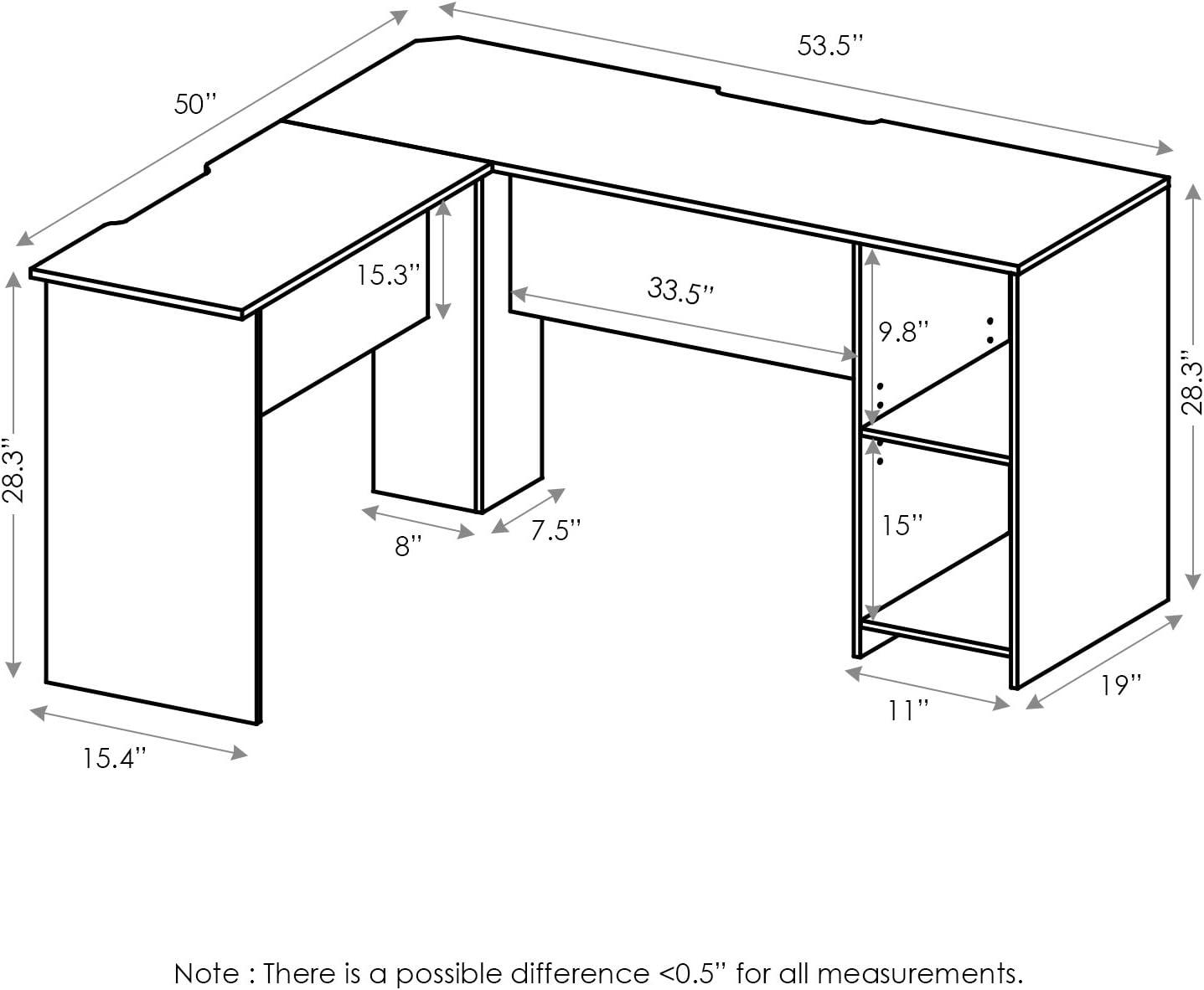 Furinno L-Shaped Computer Desk Study Gaming Table Corner Workstation with Open Bookshelves,Espresso