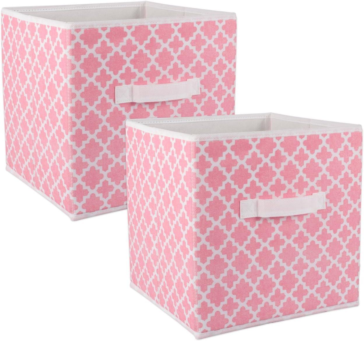 DII Non Woven Polyester Storage Bin, Lattice, Pink Sorbet, Small Set of 2