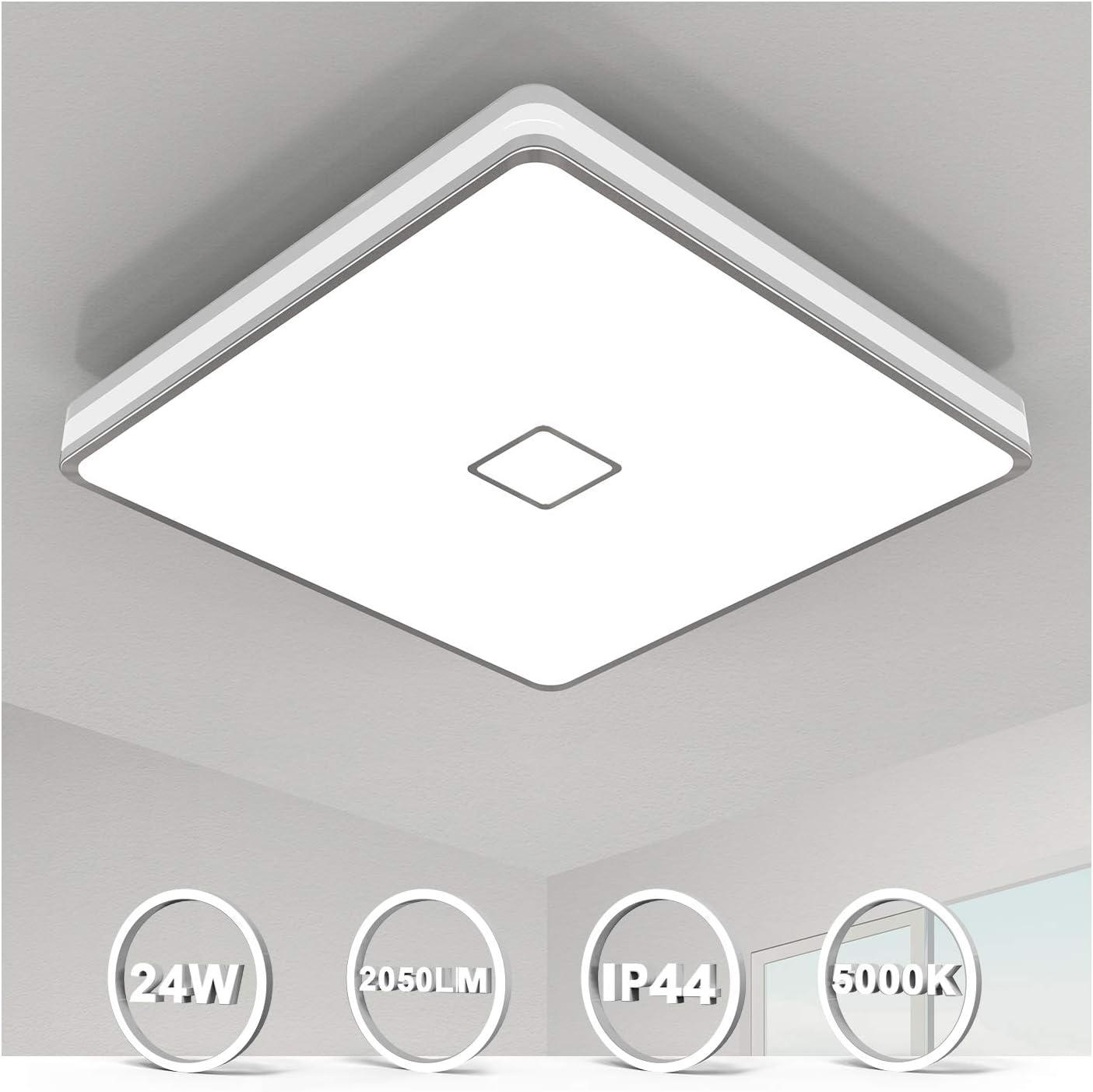 Airand LED Ceiling Light Fixtures Flush Mount 12.8inch 24W Bright White Square LED Ceiling Lamp 5000K, 2050LM Daylight Waterproof Bathroom Ceiling Light for Kitchen Hallway Porch Living Room Bedroom