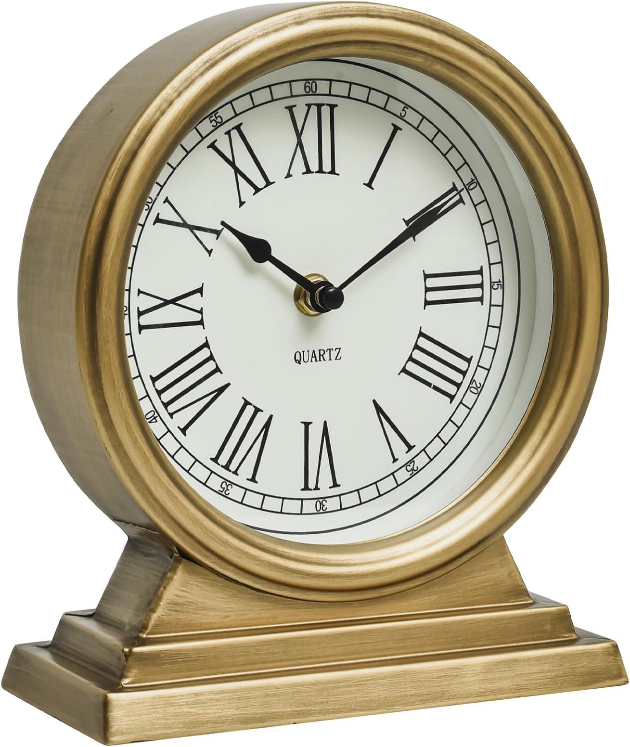 Creative Co-Op Quartz Gold Metal Tabletop Clock