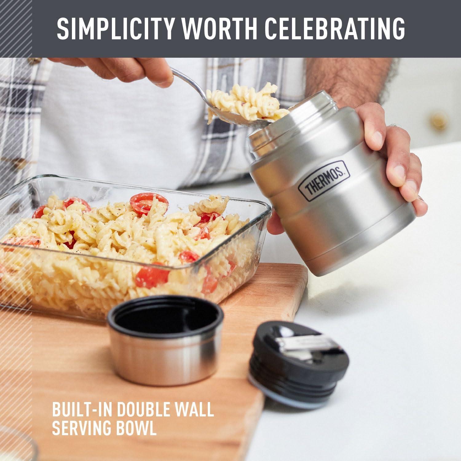 Thermos Stainless King Vacuum Insulated Food Jar with Folding Spoon, Rustic Red, 16oz