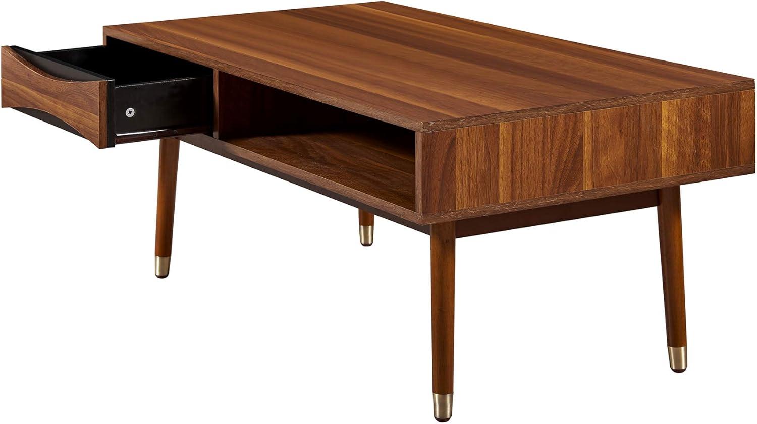 Dawson 40" Walnut Mid-Century Modern Coffee Table with Brass Accents