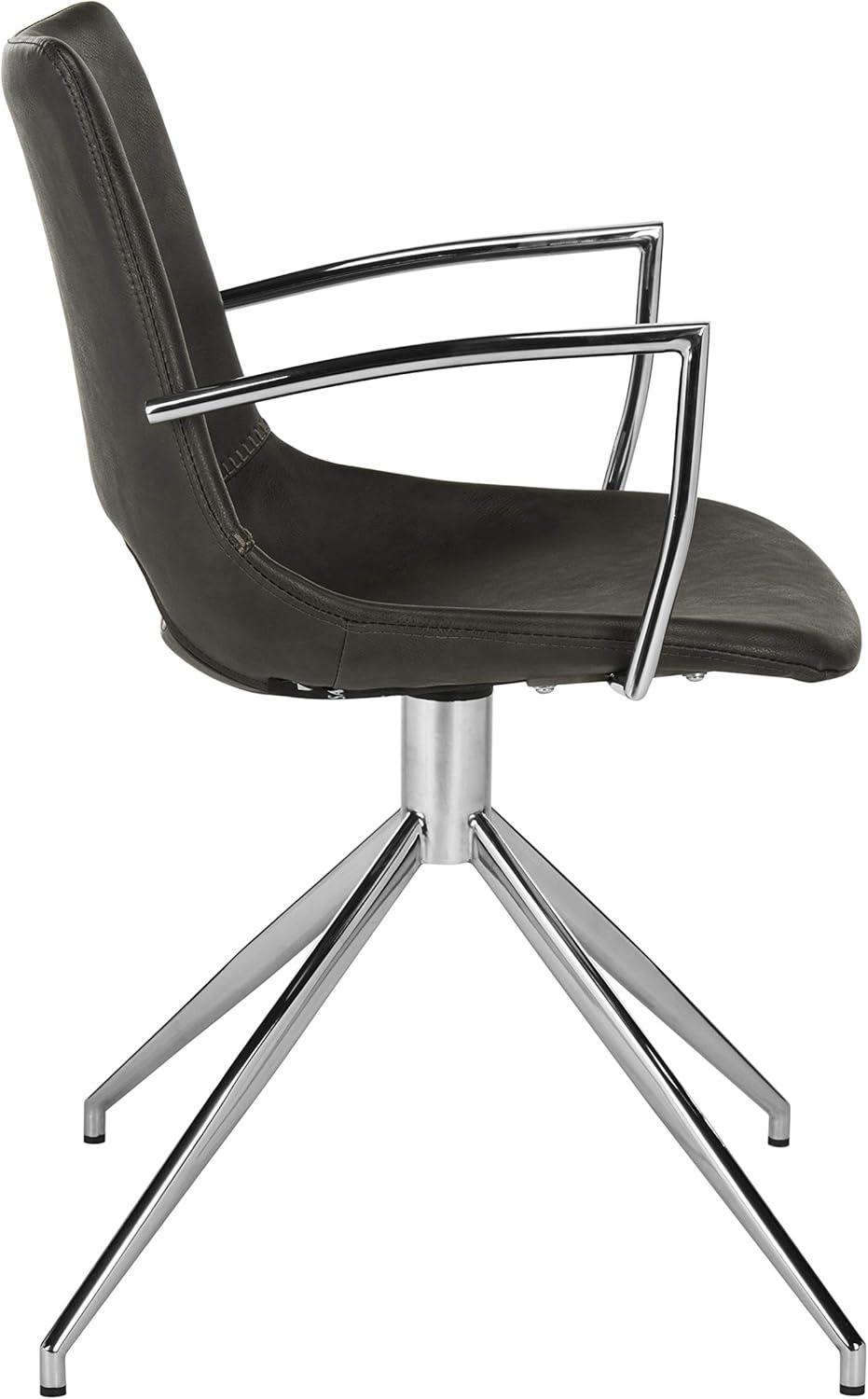 SAFAVIEH Dawn Mid-Century Modern Leather Swivel Arm Chair, Grey/Silver