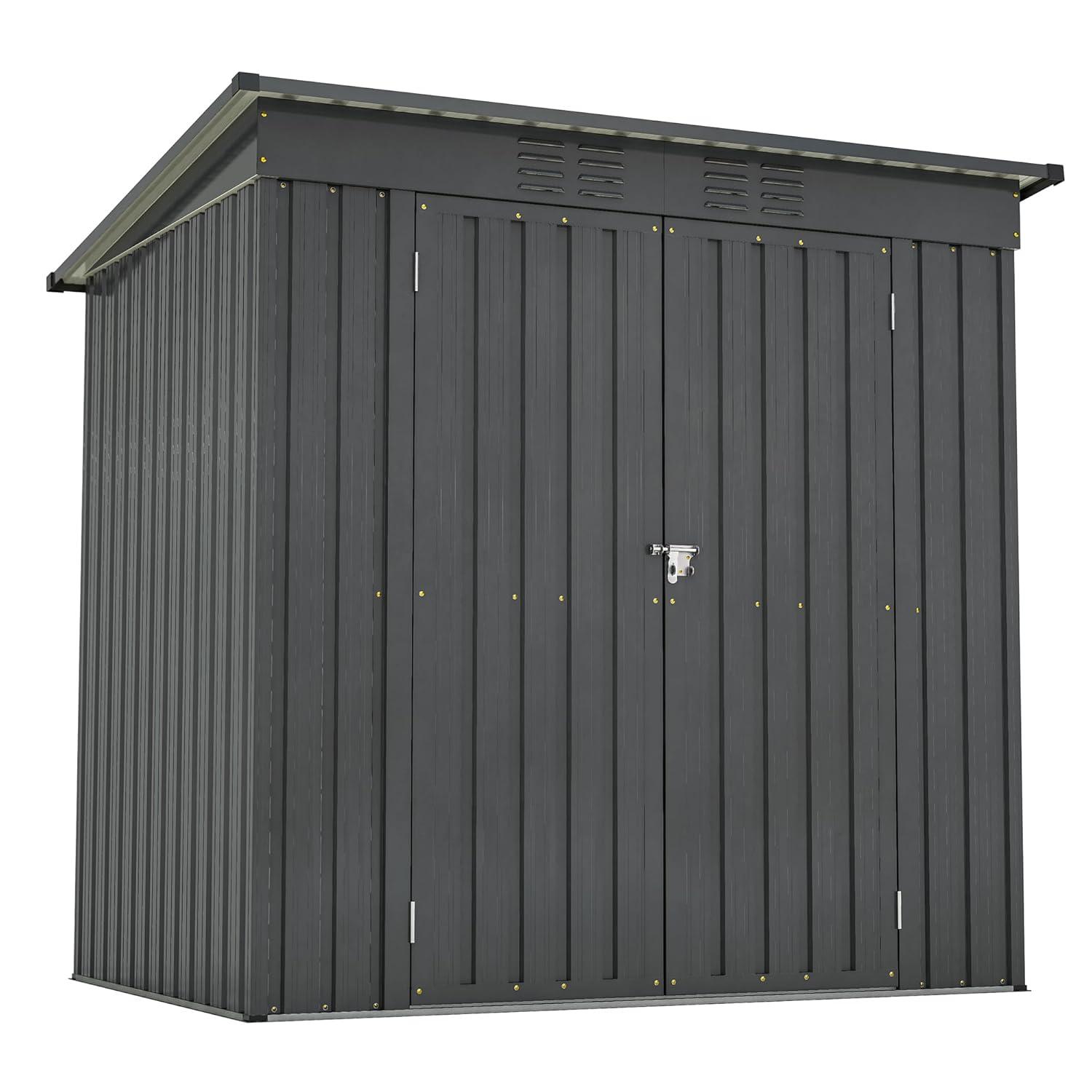 6X4 FT Outdoor Storage Shed, Waterproof Metal Garden Sheds with Lockable Door, Steel Tool Storage Buildings Shed & Outdoor Storage House for Garden, Backyard, Patio, Lawn, Trash Cans(Black)