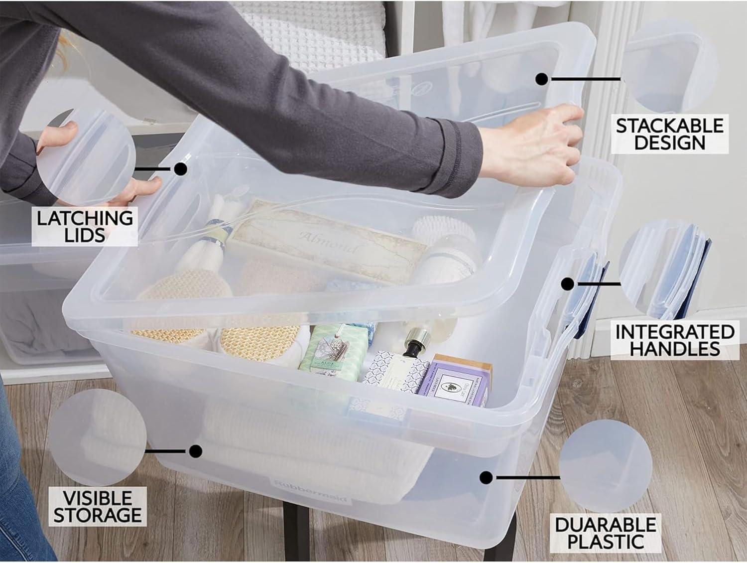 Clear Stackable Plastic Storage Bins with Latching Lids, 71 Quart