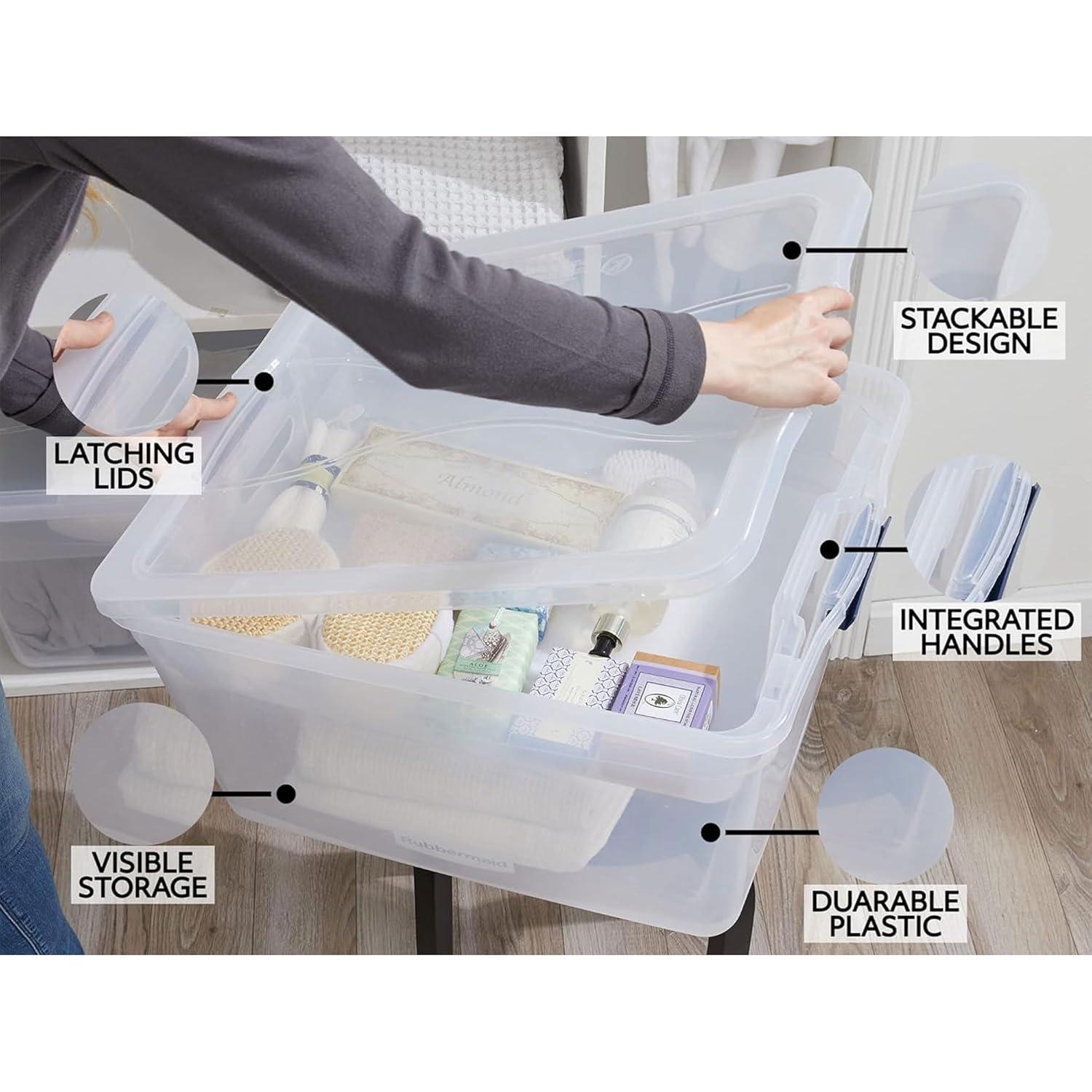 Clear Stackable Plastic Storage Bins with Latching Lids, 71 Quart