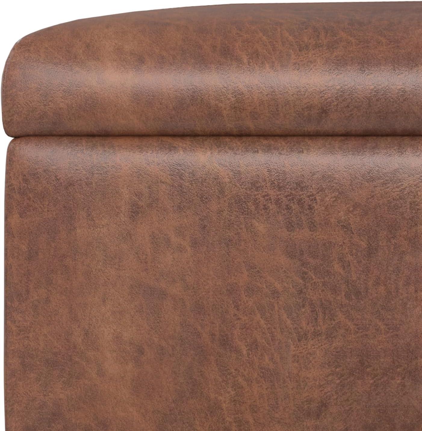 Gabbie 48" Distressed Saddle Brown Faux Leather Storage Ottoman