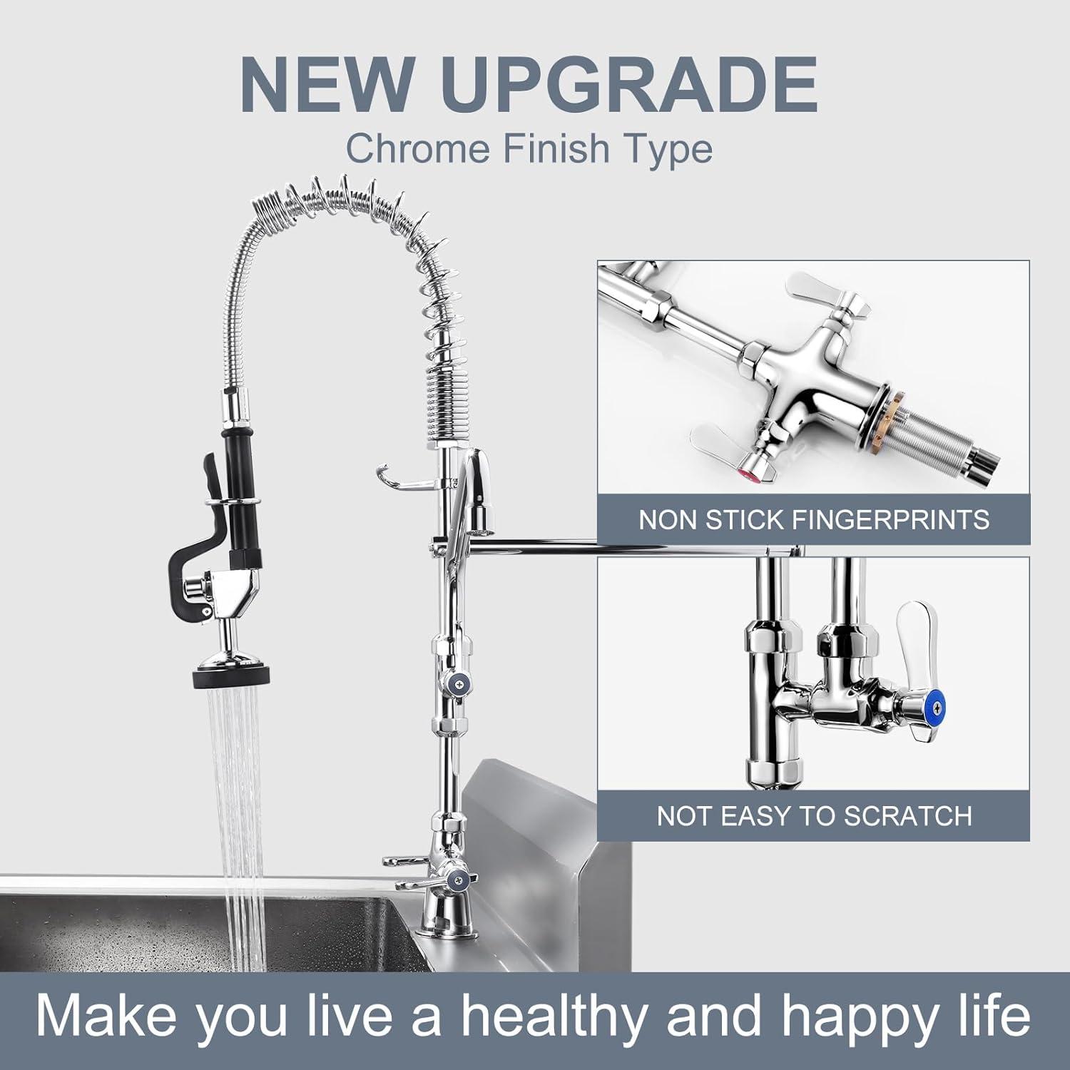 27" Polished Chrome Triple Handle Pull Down Kitchen Faucet