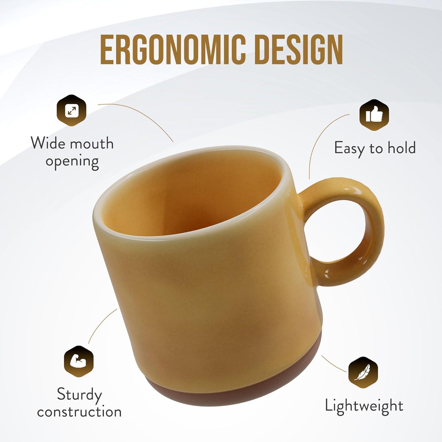 American Atelier Stoneware Mugs w/ Terra Cotta Bottom, Set of 2, 4-Inch Cup for Coffee, Tea, and Hot Chocolate, Dishwasher and Microwave Safe, Honey