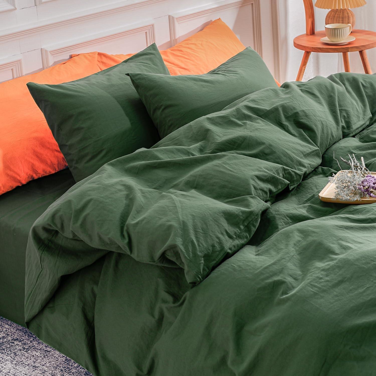 Queen Organic Cotton Green Duvet Cover Set