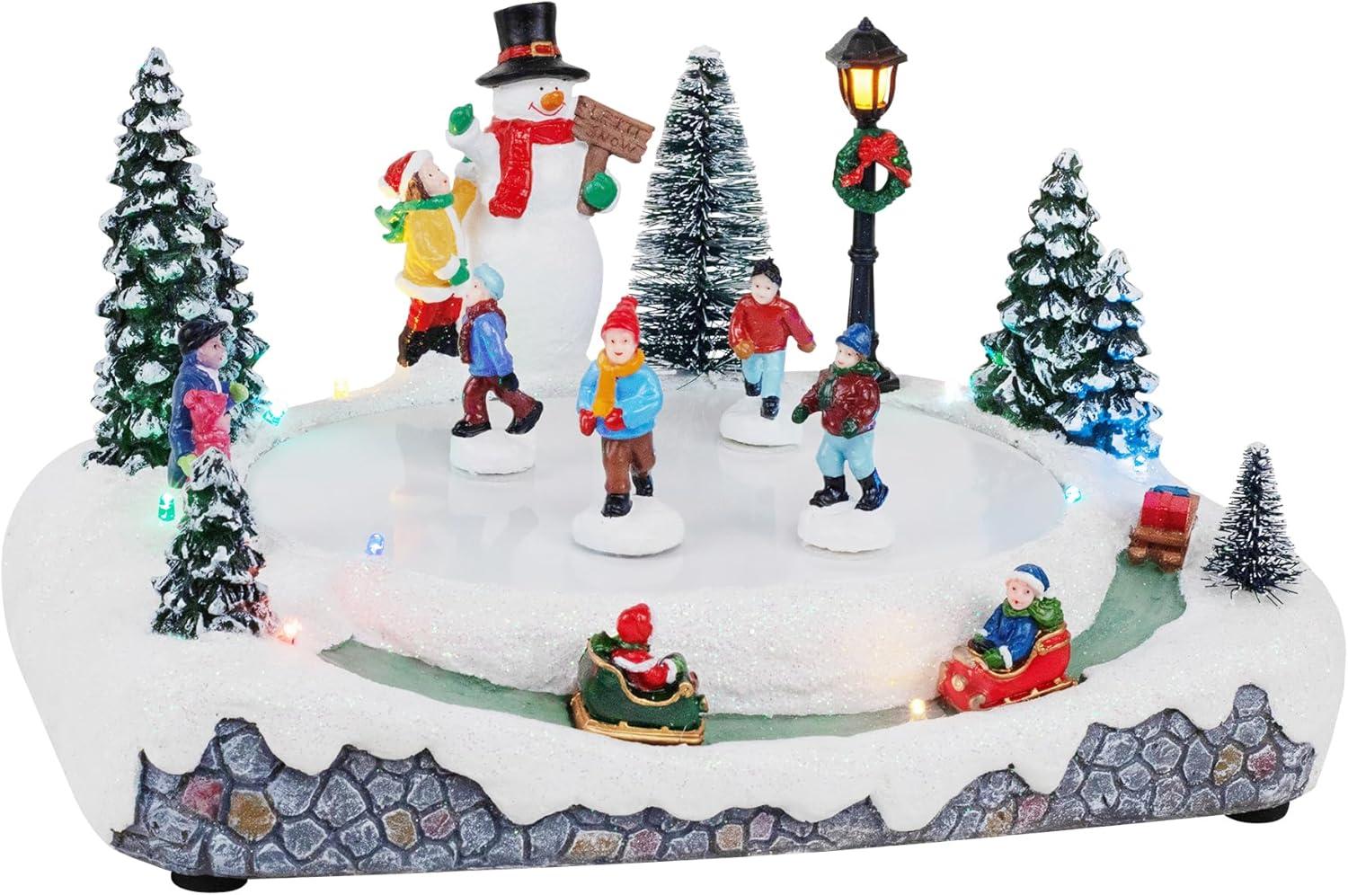 Animated Lighted Christmas Village Skating Pond with Moving Skaters